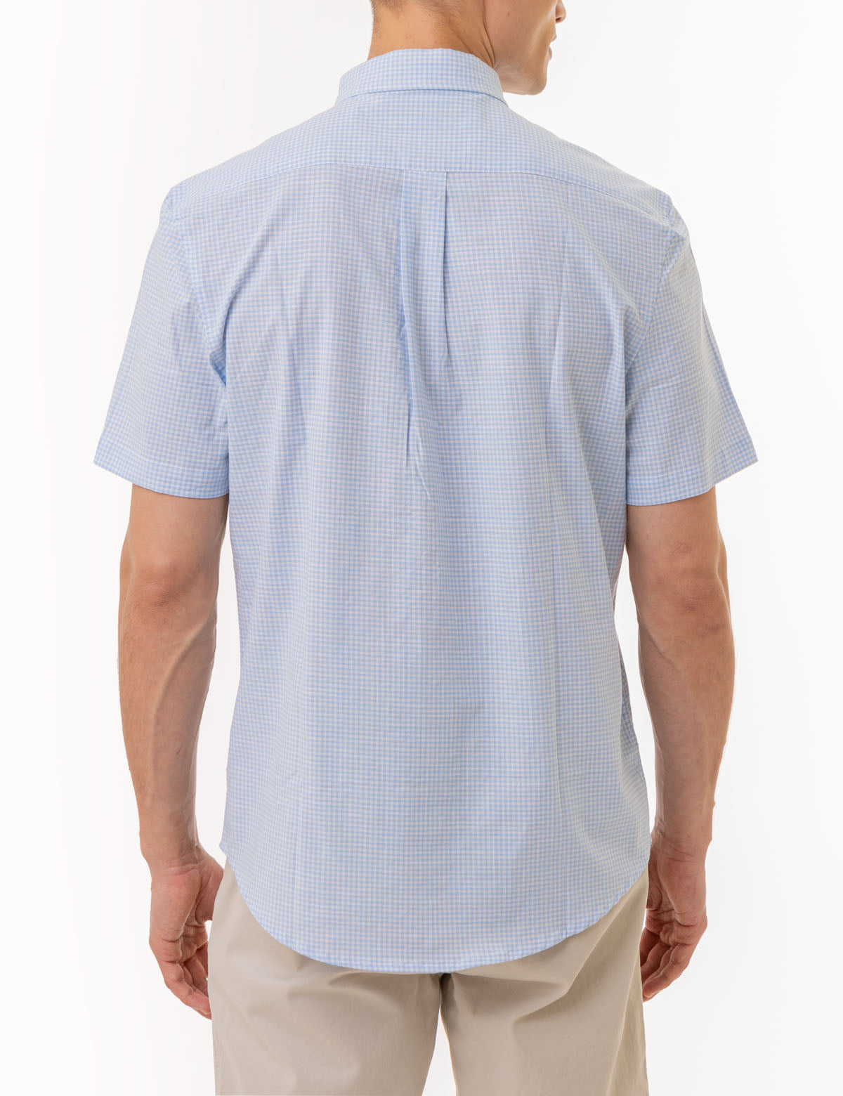 Men's Short Sleeve Gingham Shirt with Chest Pocket
