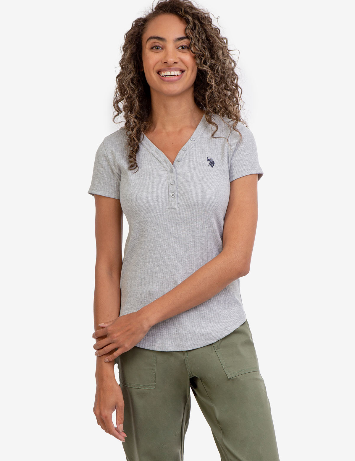 Men's Heathered Rib Henley Shirt - Short Sleeve Crew Neck