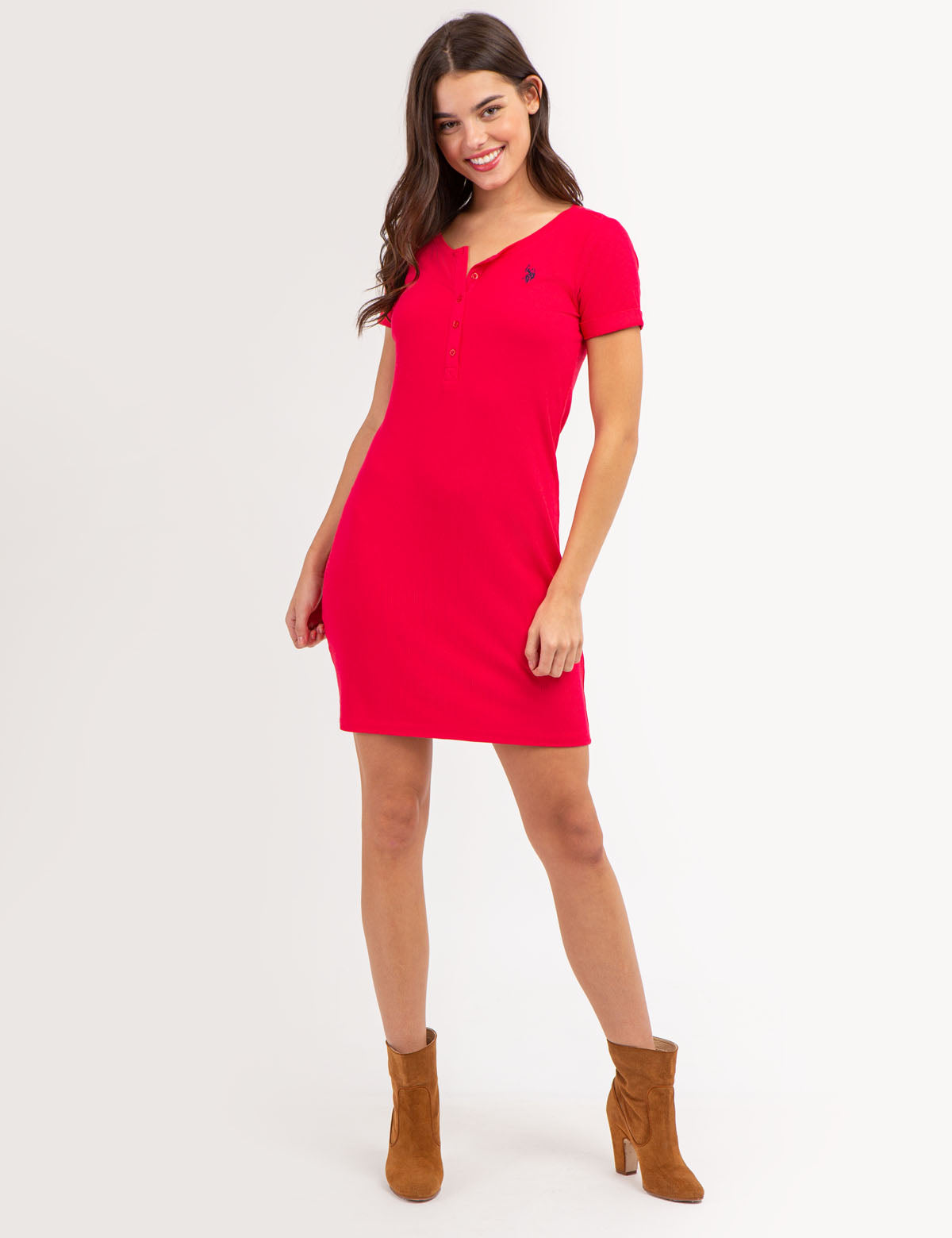 Women's Short Sleeve Henley Dress - Casual & Comfortable
