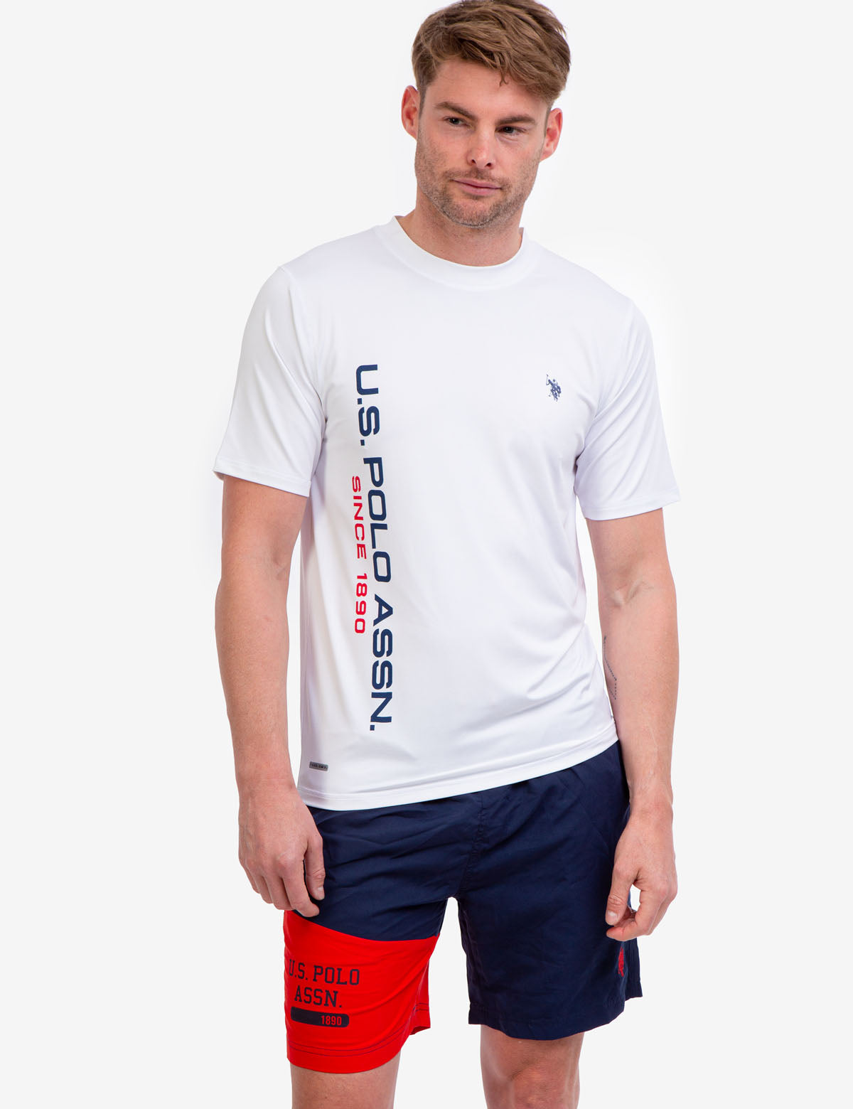 UV Protection Short Sleeve Top with Linear Logo Design