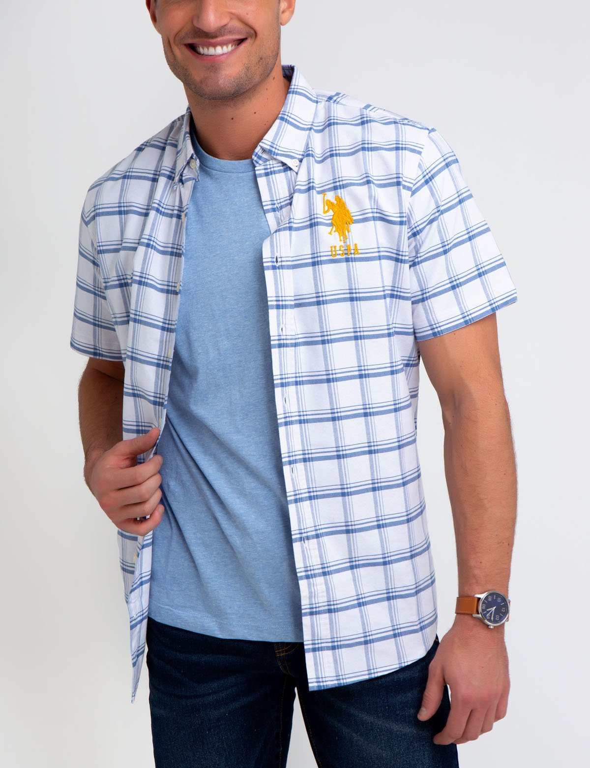Men's Short Sleeve Plaid Oxford Shirt – Cotton Blend