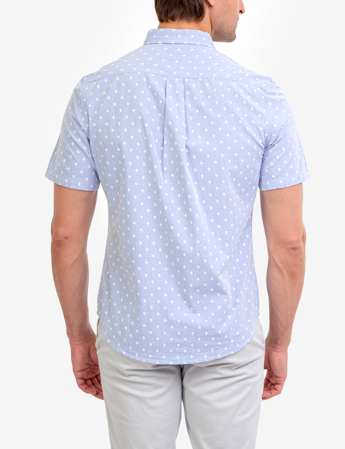 Men's Slim Fit Printed Chambray Shirt - 100% Cotton Short Sleeve