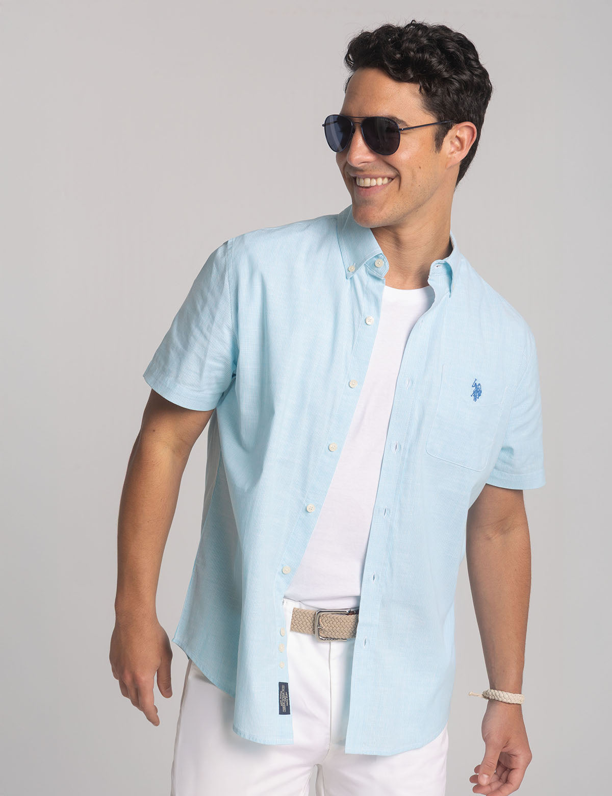 Men's Short Sleeve Slub Poplin Shirt with Pocket