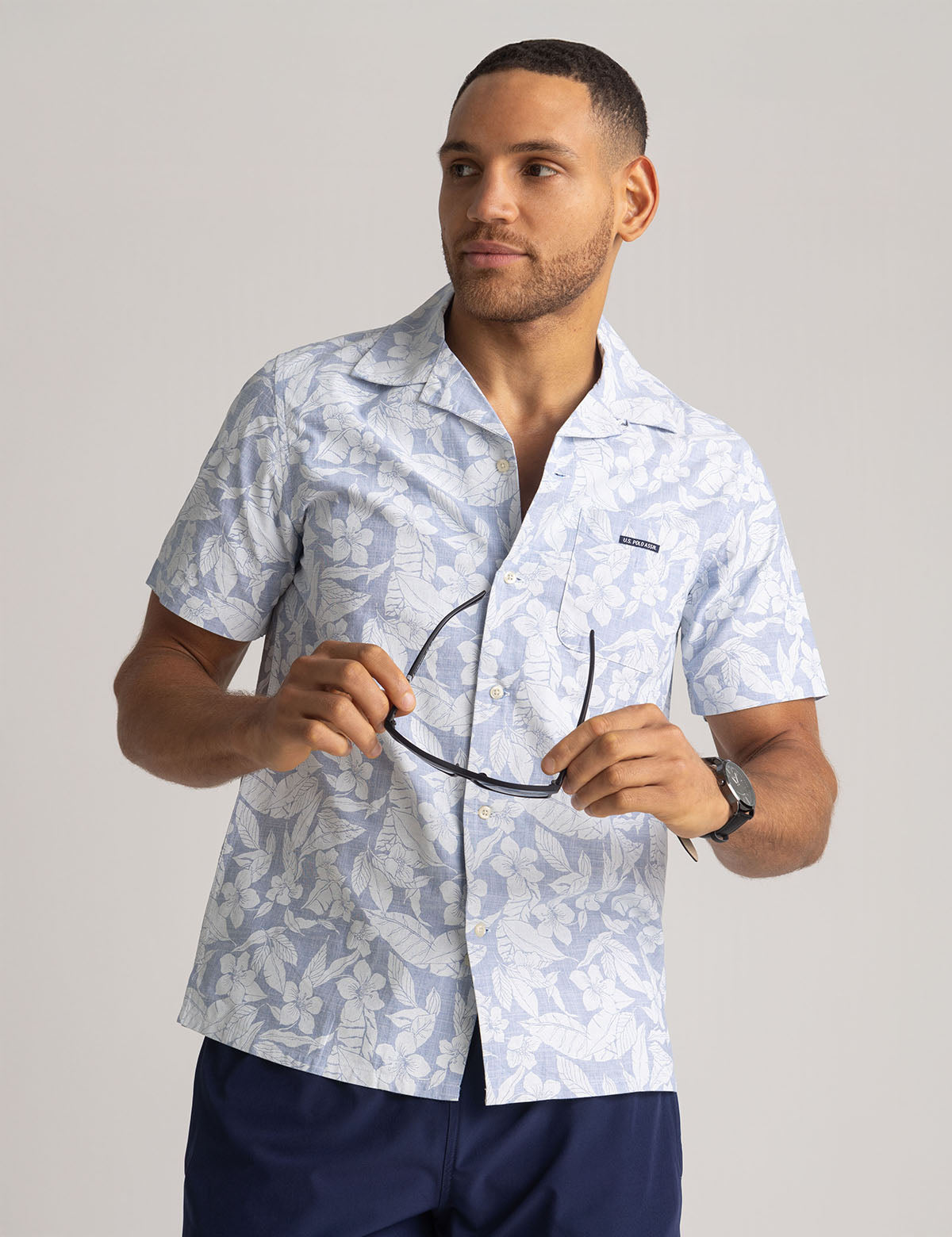 Tropical Print Short Sleeve Camp Shirt