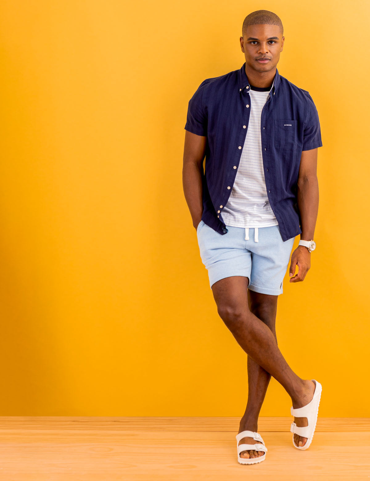 Men's Short Sleeve Dobby Woven Shirt - Yarn Dyed Casual Top