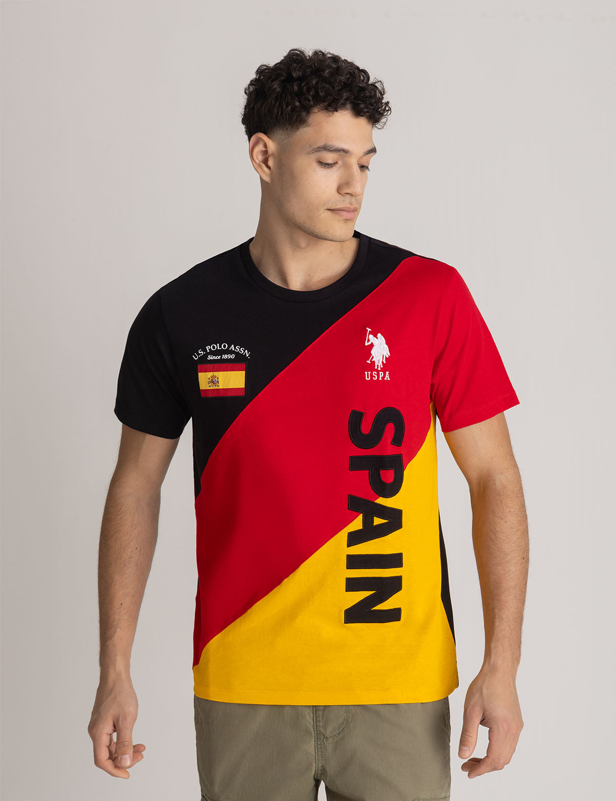 Spain Diagonal Color Block Jersey T-Shirt - Stylish Casual Tee