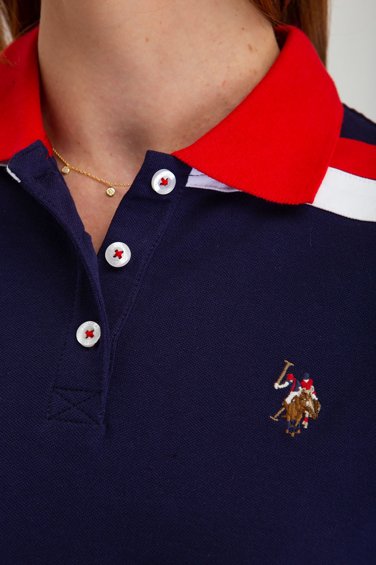 Men's Striped Polo Shirt with Shoulder Detail - Cotton Blend