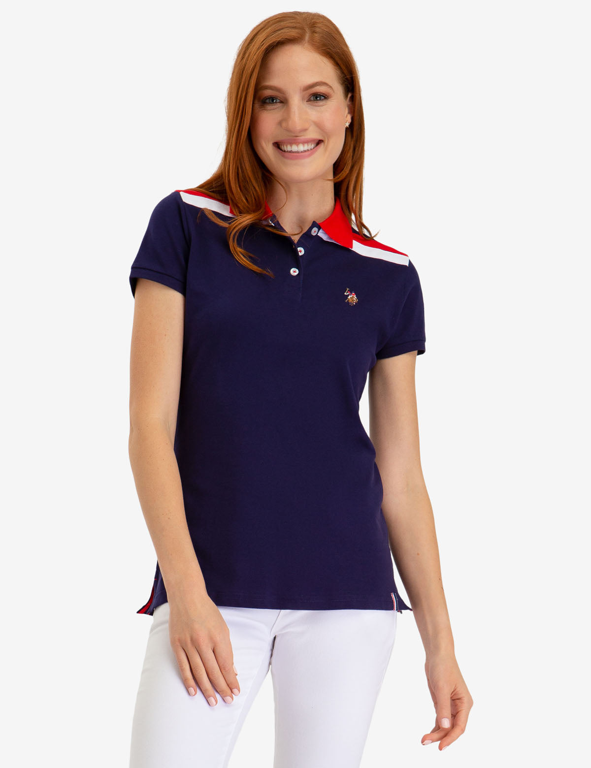 Men's Striped Polo Shirt with Shoulder Detail - Cotton Blend