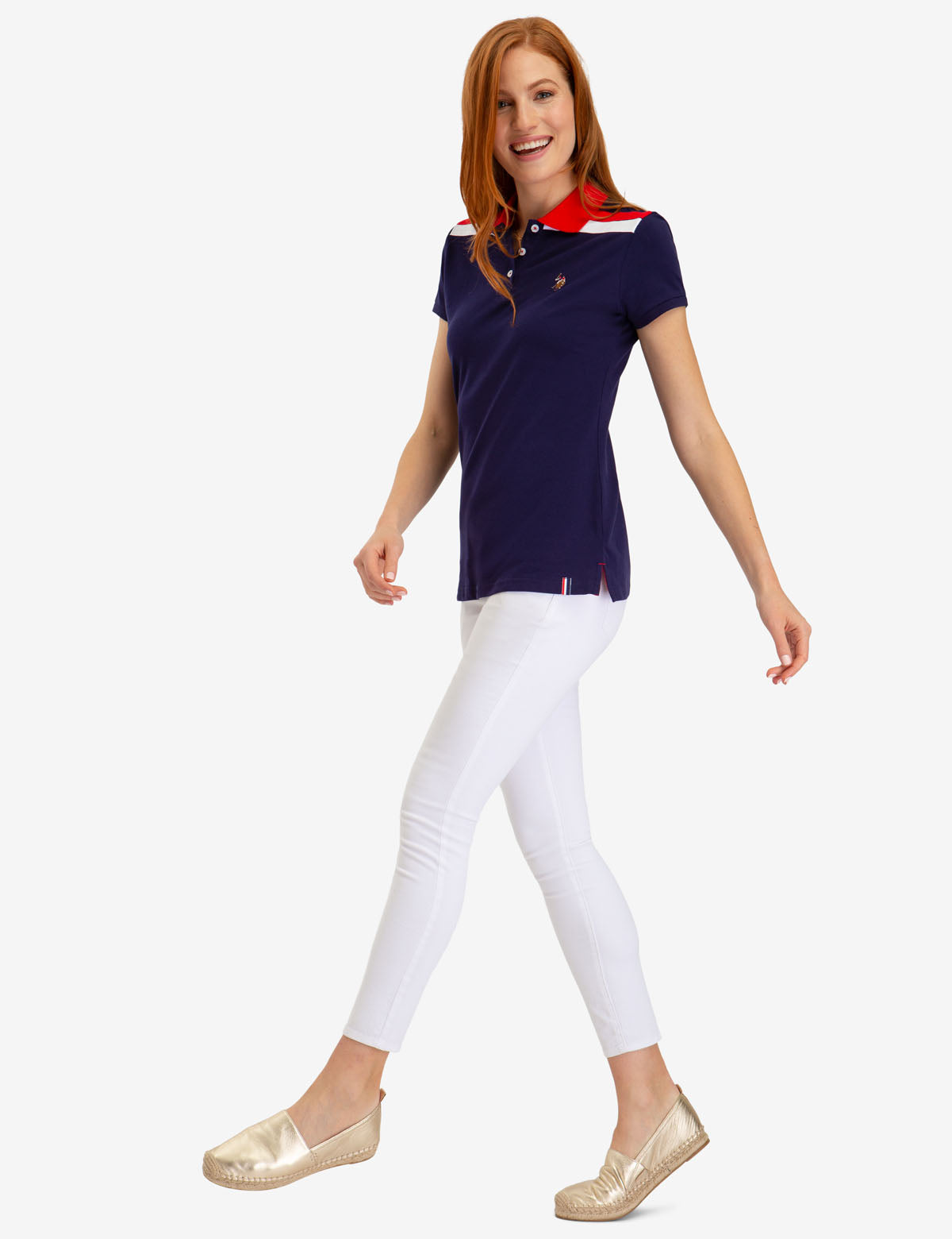 Men's Striped Polo Shirt with Shoulder Detail - Cotton Blend