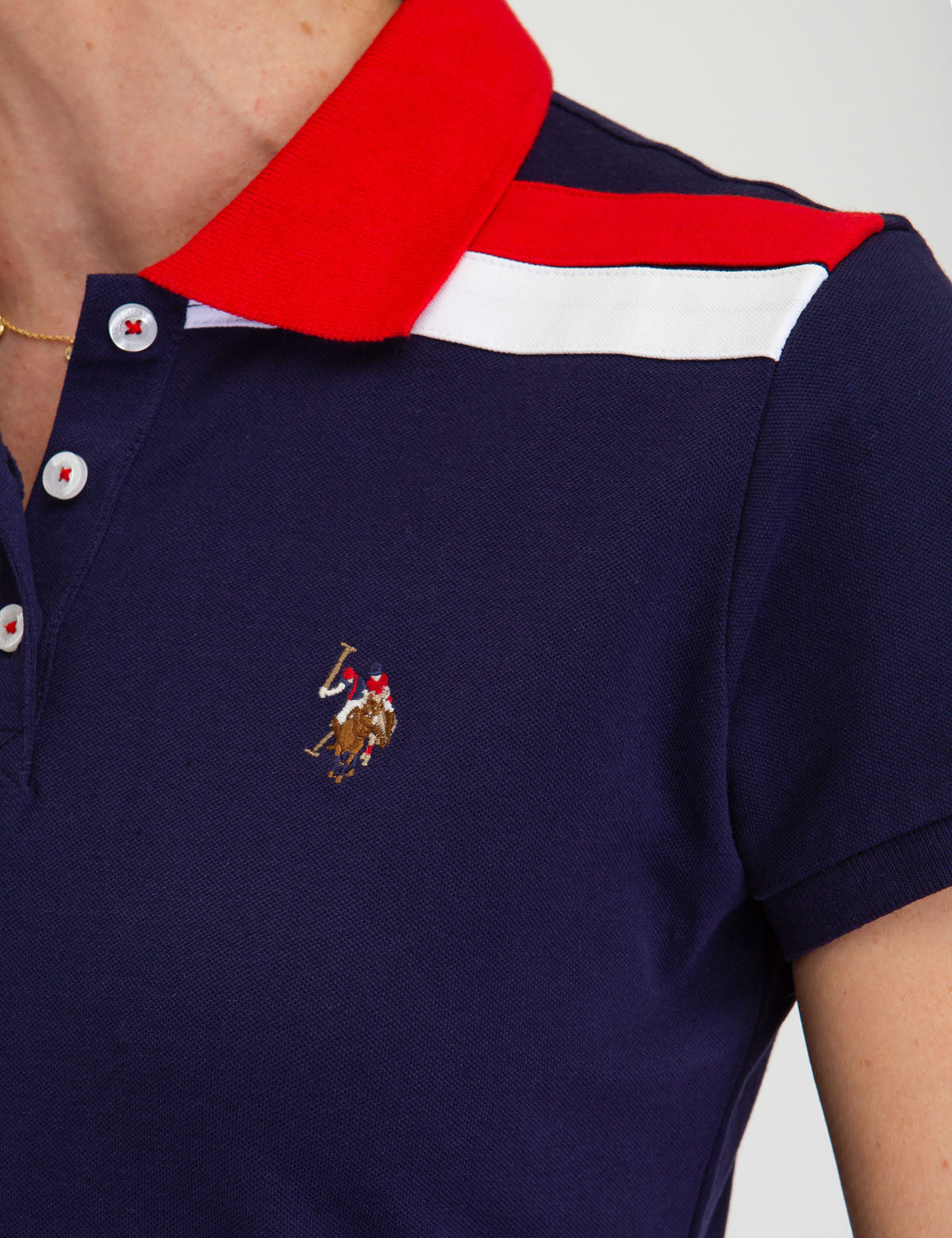Men's Striped Polo Shirt with Shoulder Detail - Cotton Blend