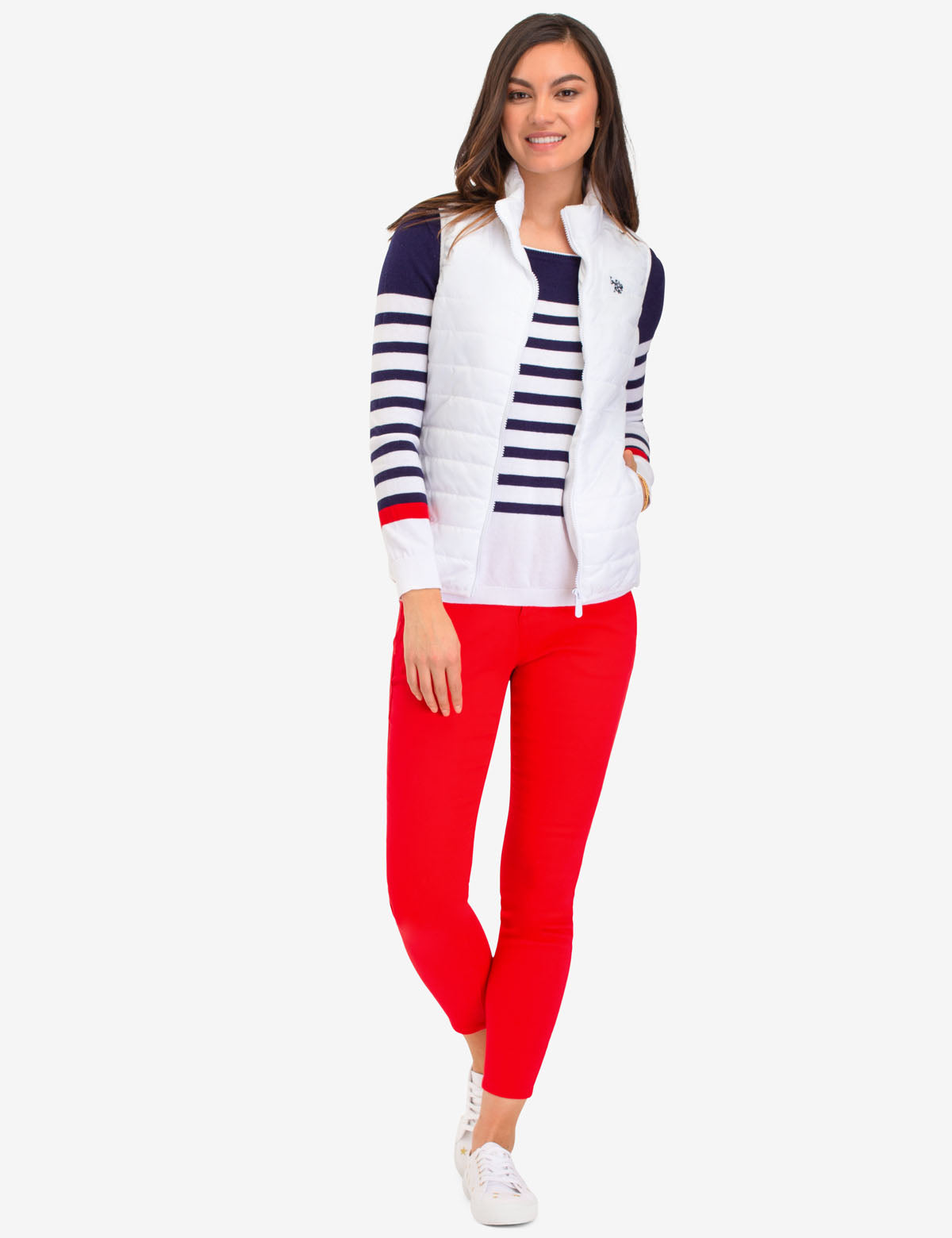 USPA Side Knit Puffer Vest with Zip Front & Pockets