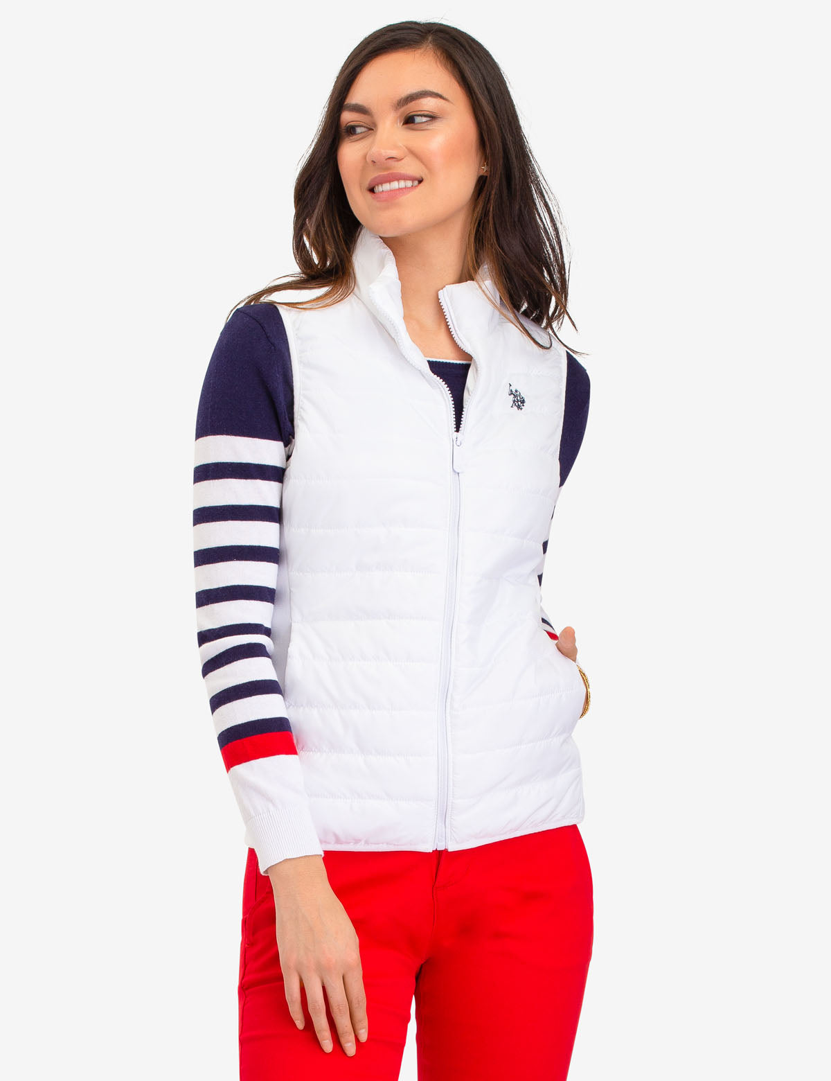 USPA Side Knit Puffer Vest with Zip Front & Pockets