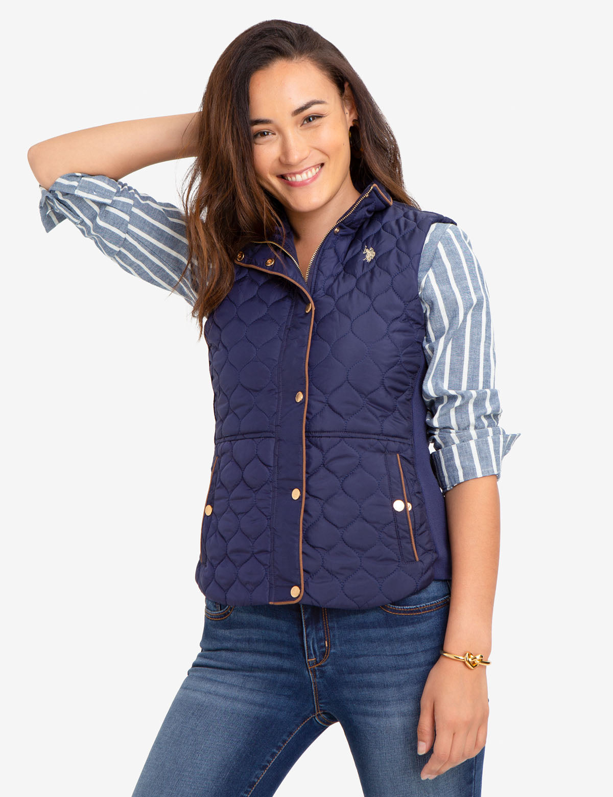 Quilted Vest with Side Knit Panels & Embroidered Logo
