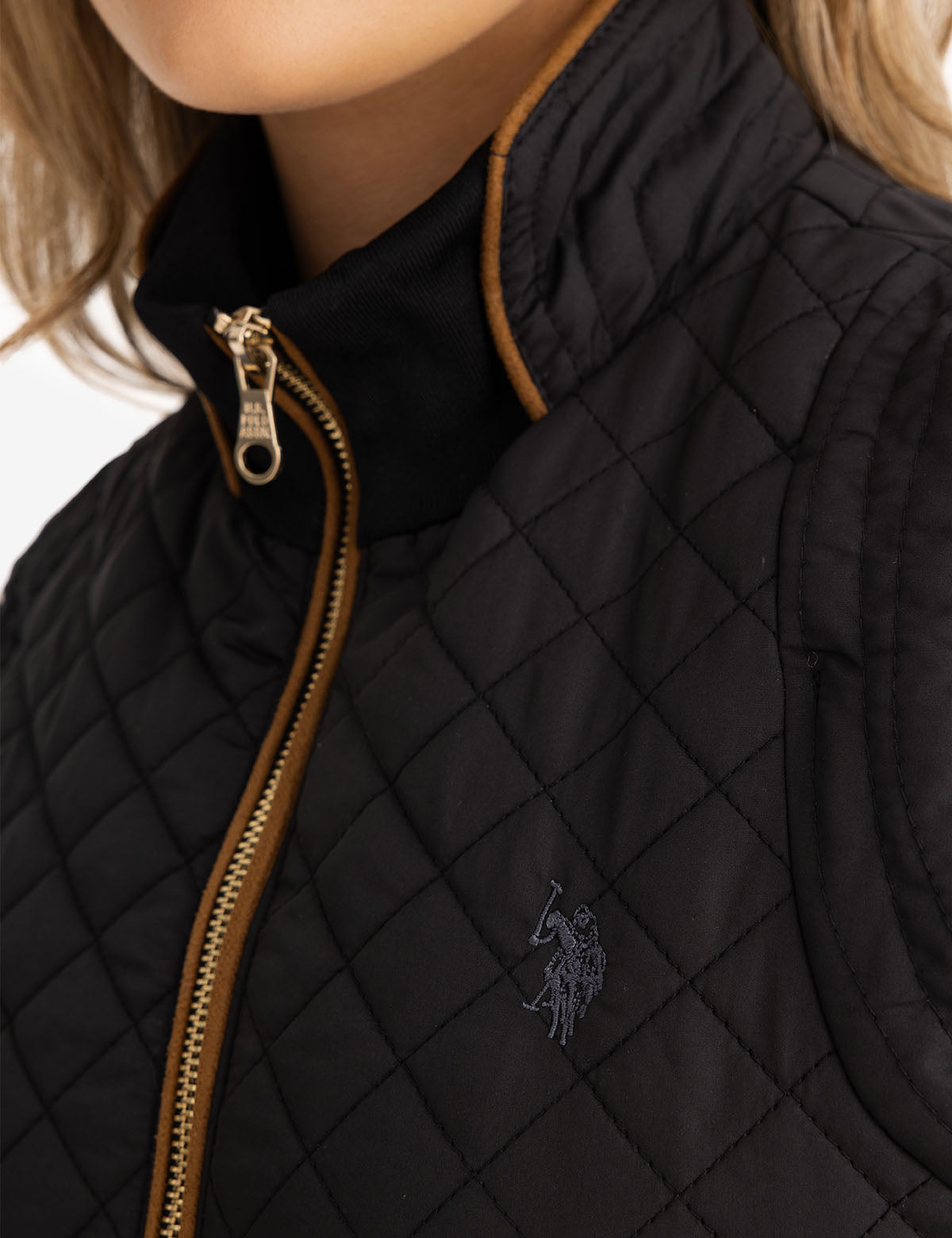 Quilted Vest with Side Knit Panels & Embroidered Logo