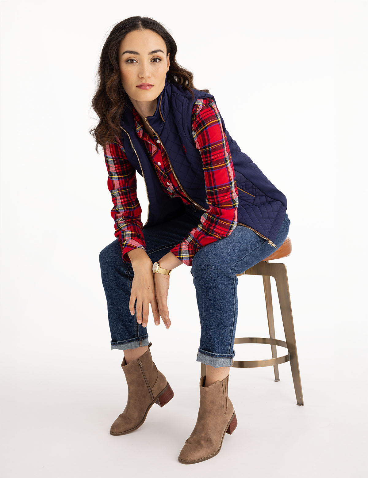 Quilted Vest with Side Knit Panels & Embroidered Logo
