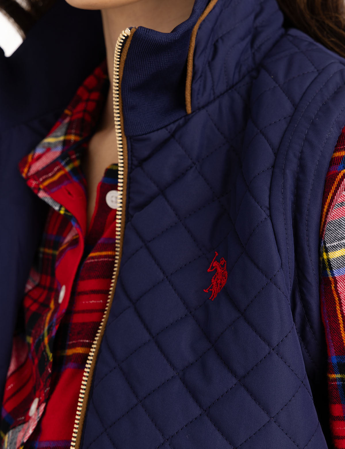 Quilted Vest with Side Knit Panels & Embroidered Logo