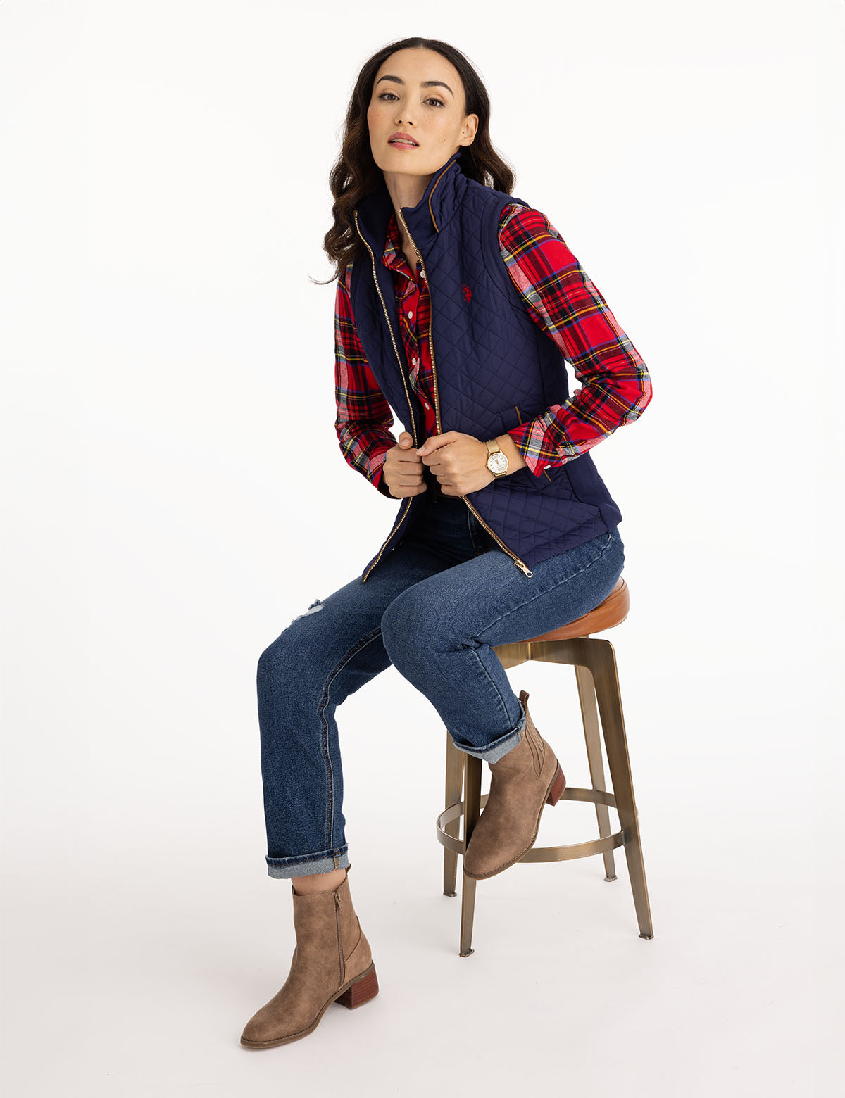Quilted Vest with Side Knit Panels & Embroidered Logo