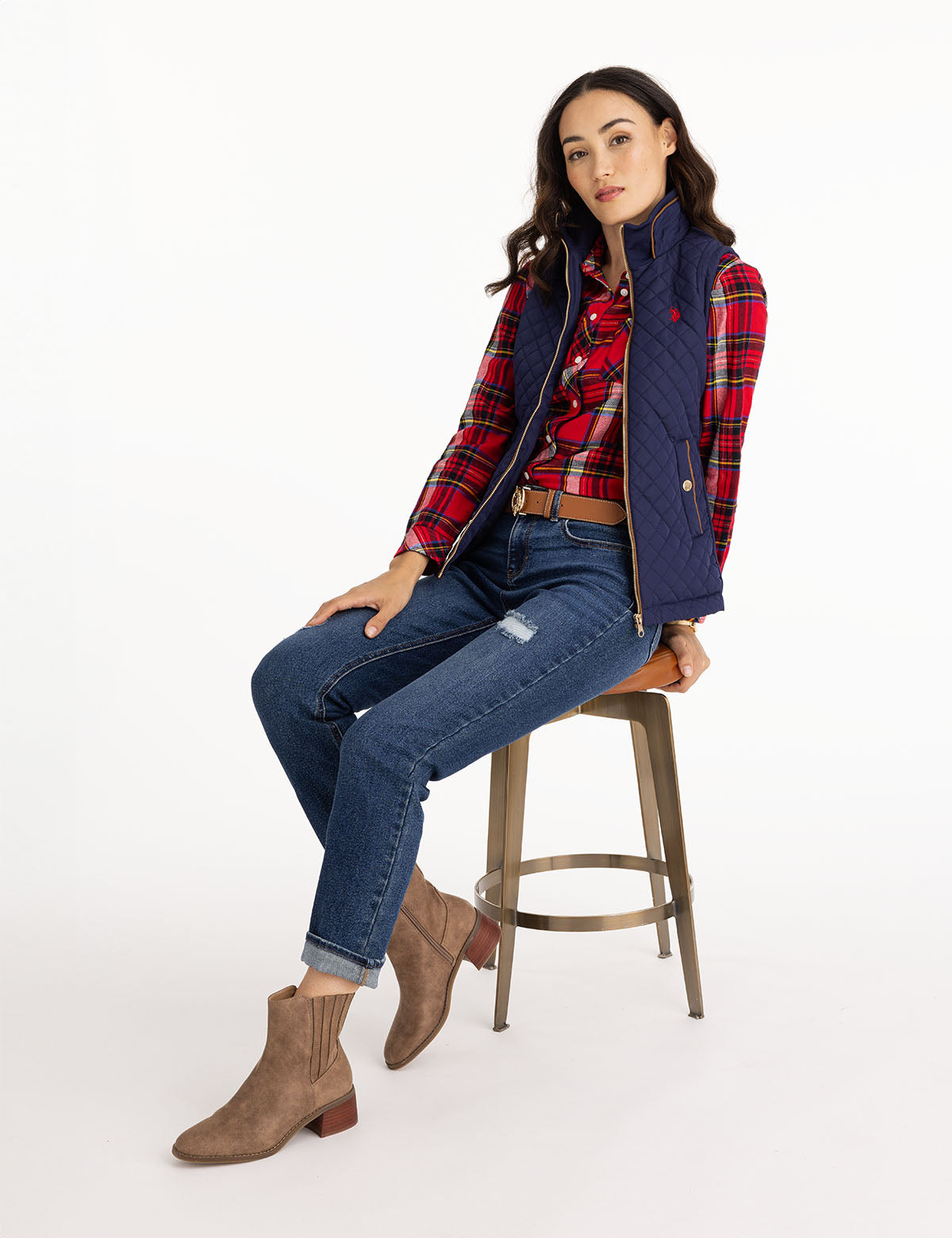 Quilted Vest with Side Knit Panels & Embroidered Logo