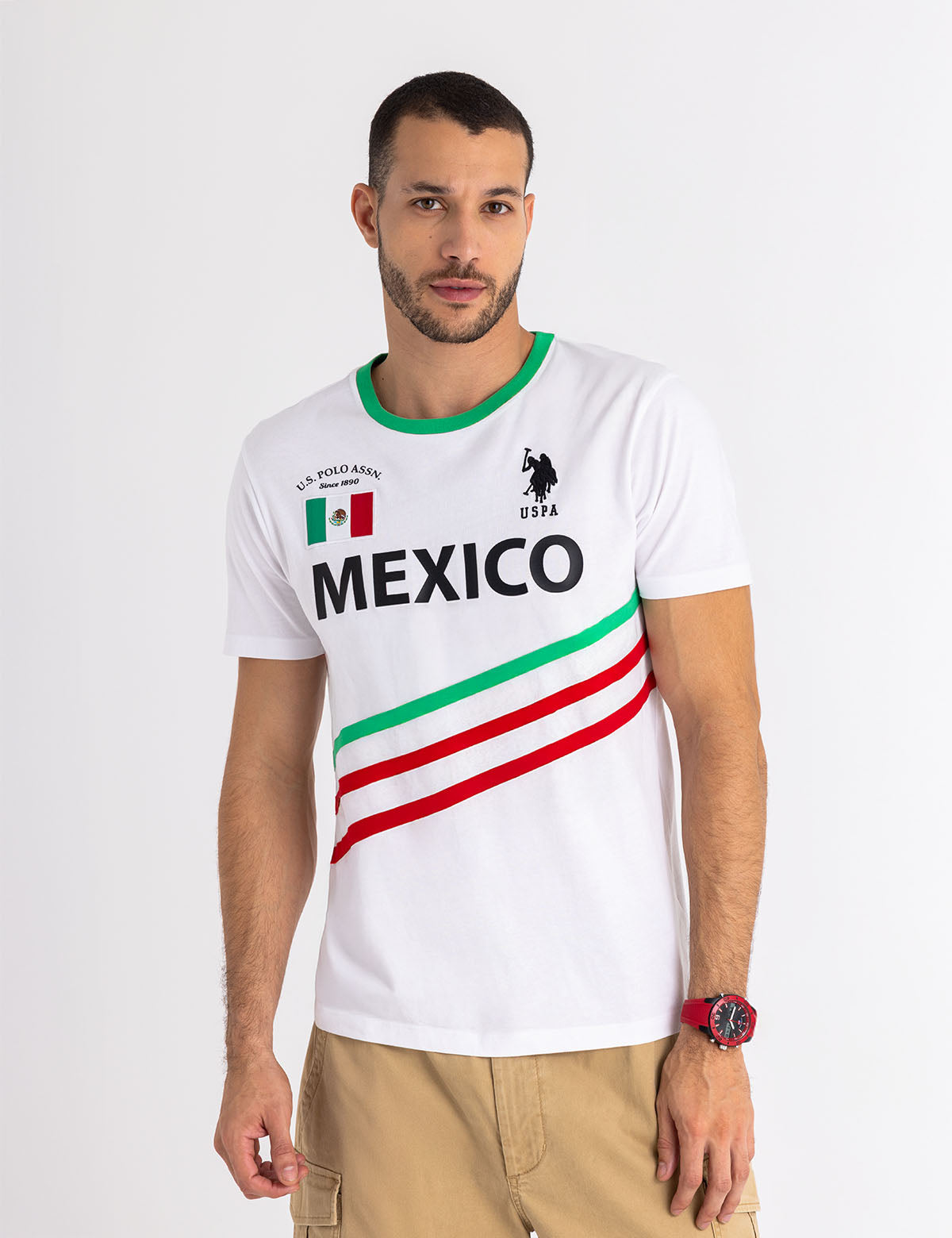Mexico Flag Dual Stripe Jersey T-Shirt for Men & Women