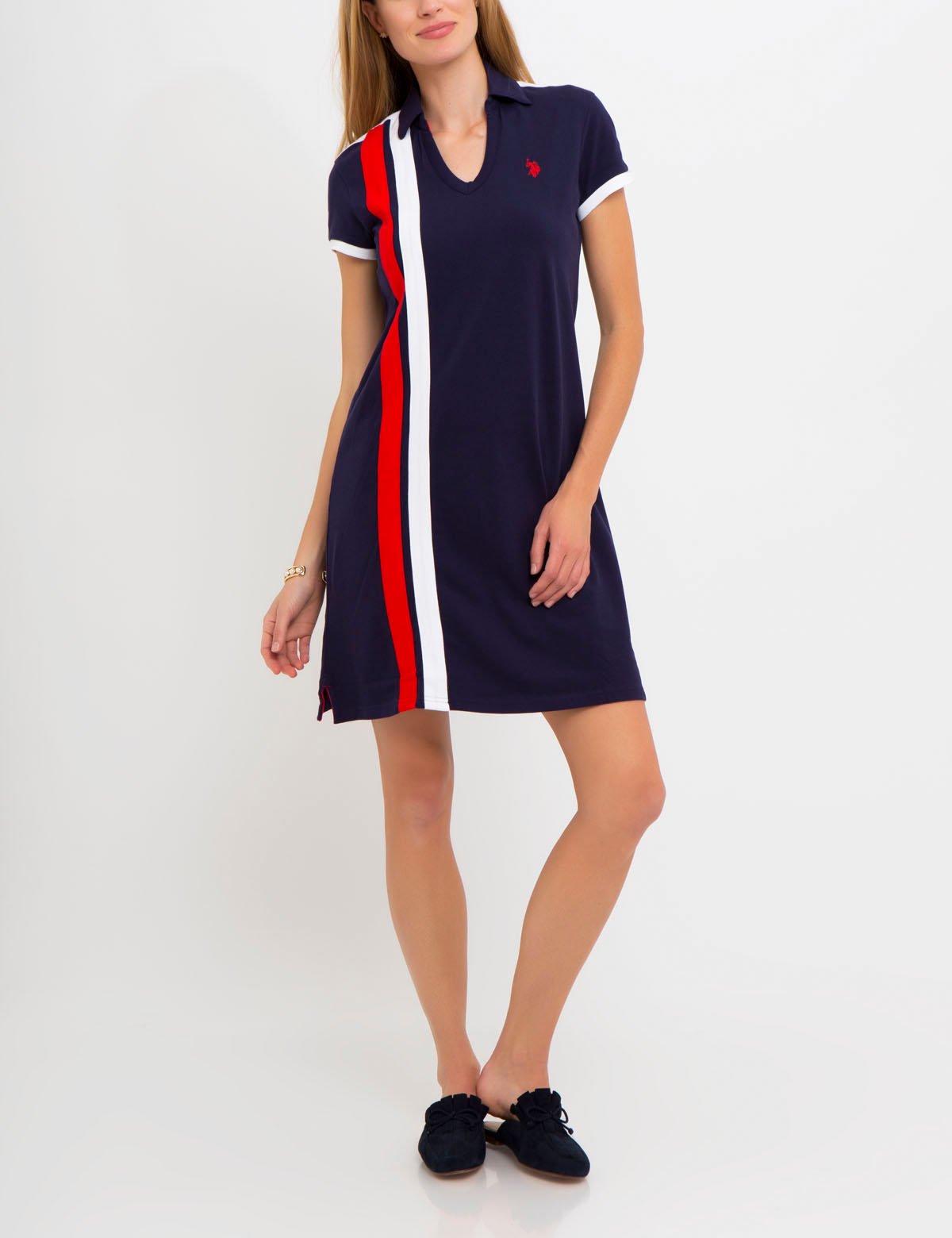 Women's Side Stripe Polo Dress with Embroidered Logo
