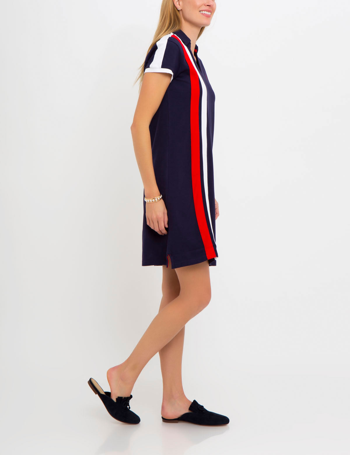 Women's Side Stripe Polo Dress with Embroidered Logo