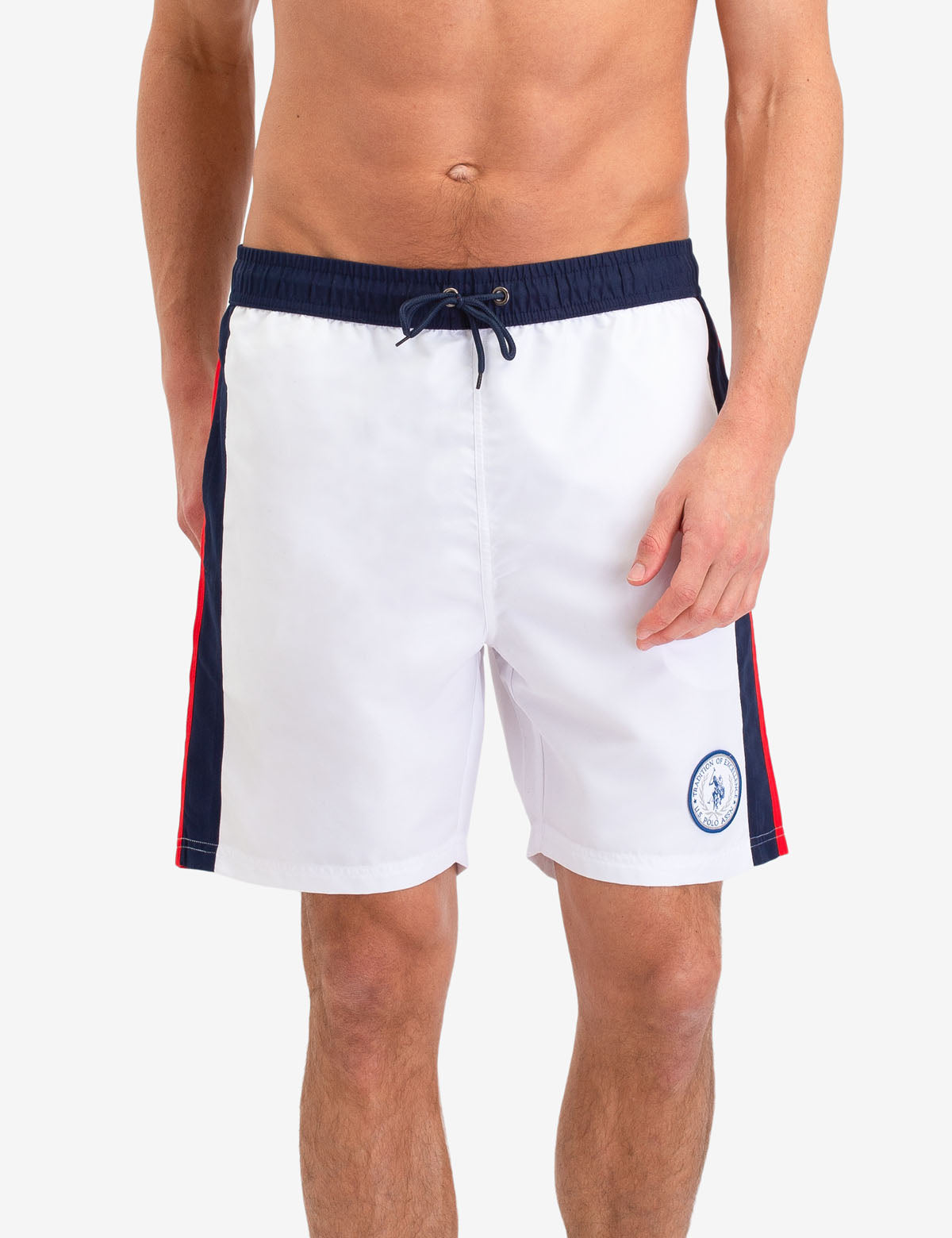 Men's Side Stripe Swim Trunks - Quick Dry with Drawstring Waist