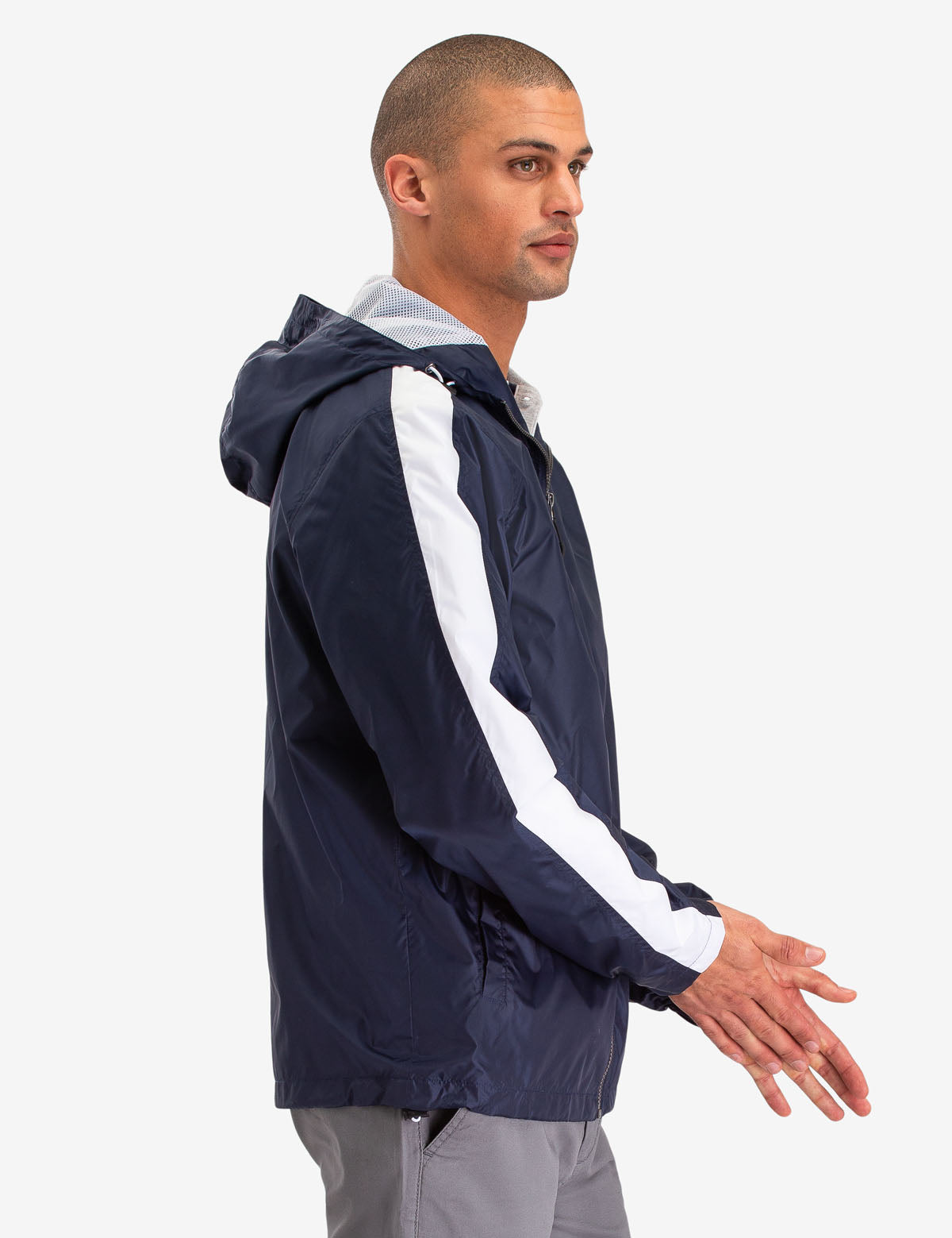 Men's Side Stripe Windbreaker Jacket with Hood & Pockets