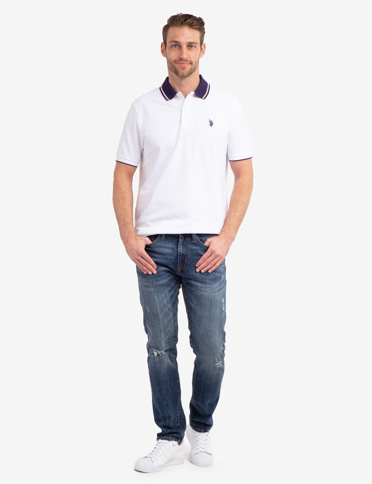 U.S. Polo Assn. Signature Stripe Collar Pique Polo Shirt