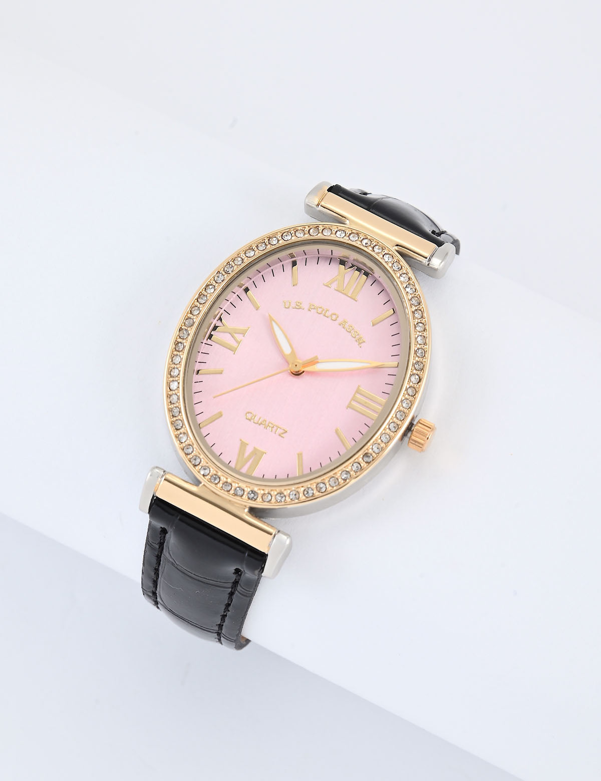 Women's Black Leather Strap Watch with Embossed Detail