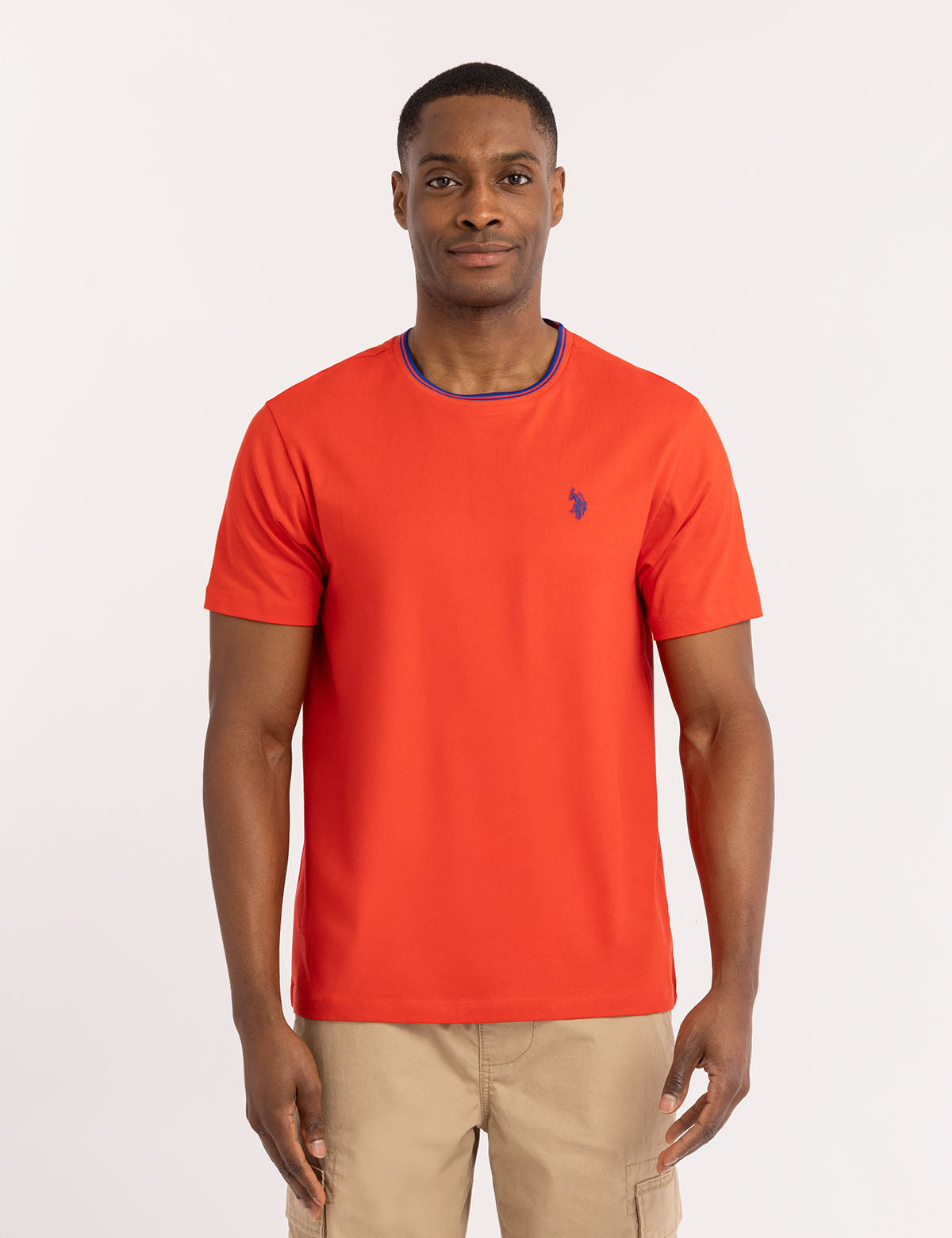 Men's Contrast Tipped Crew Neck T-Shirt with Embroidered Logo
