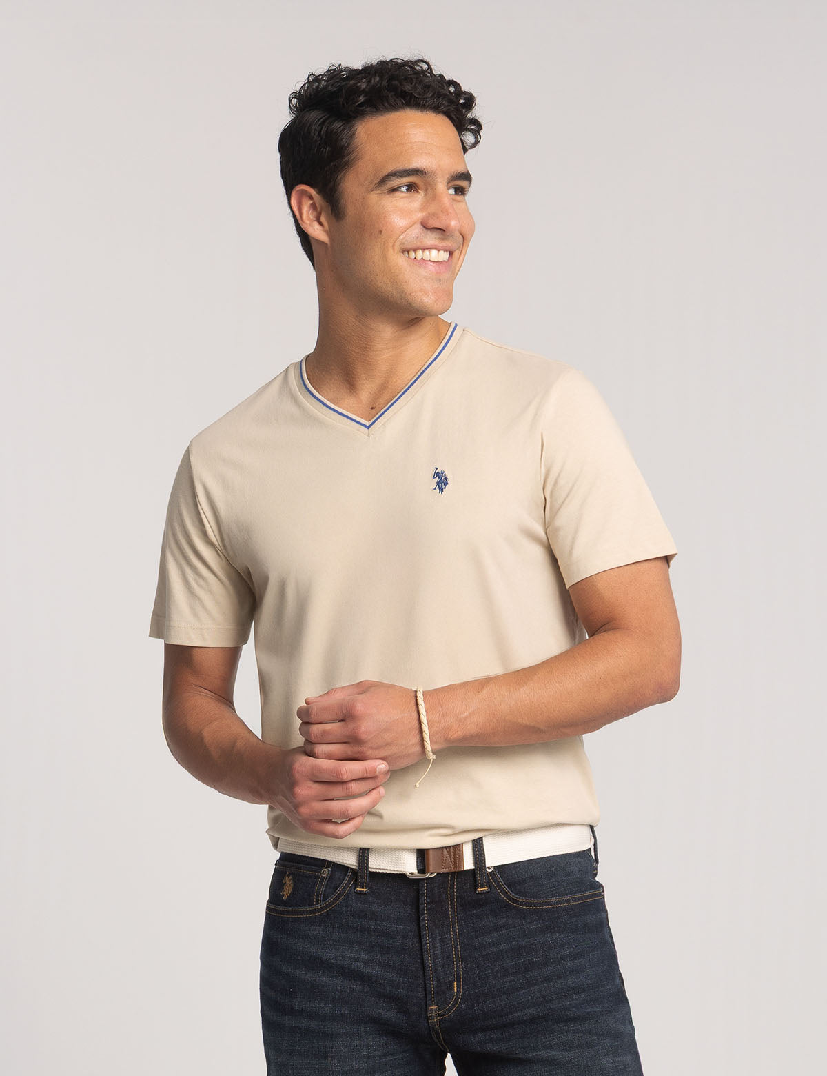 Classic V-Neck T-Shirt with Tipped Jersey Fabric