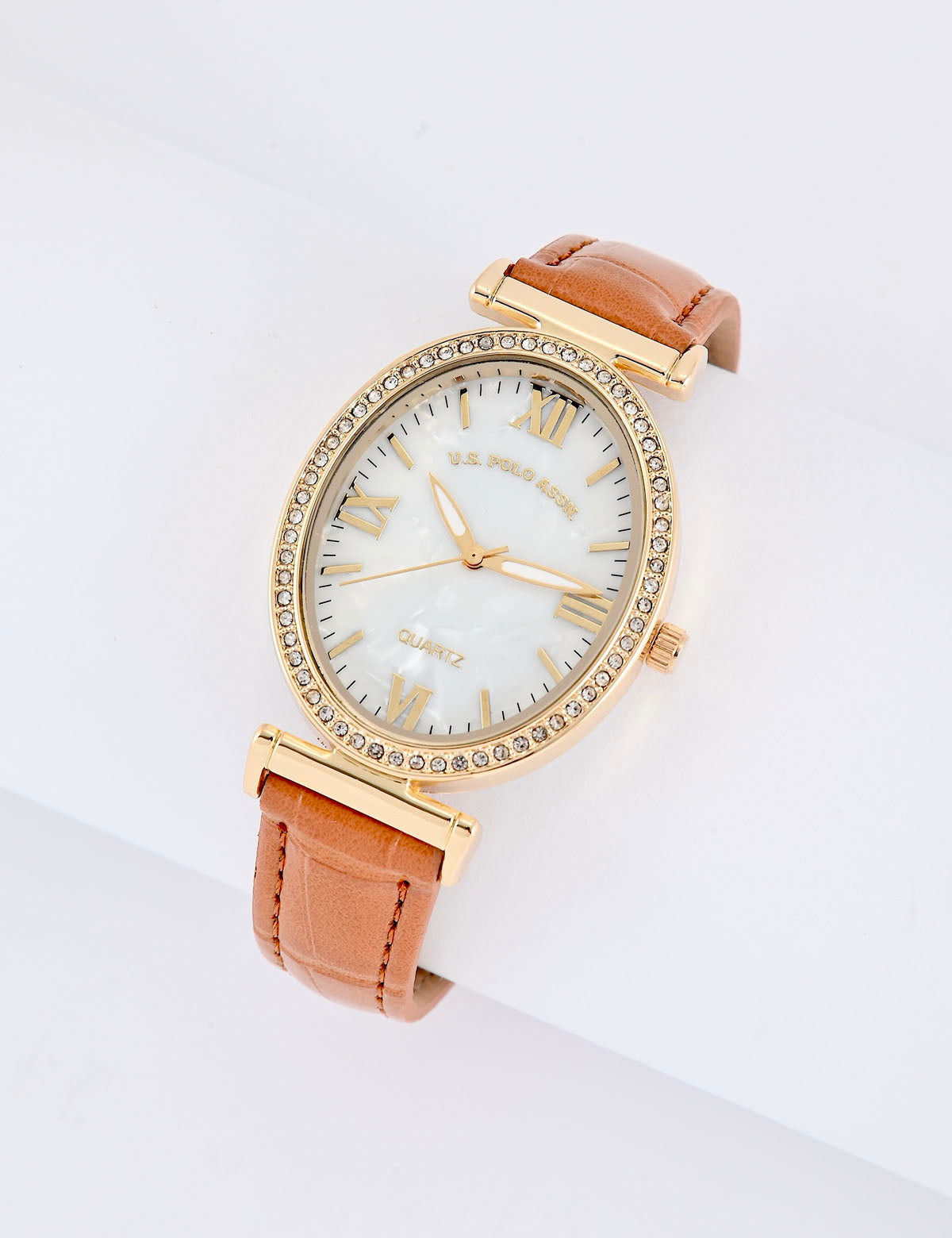Women's Brown Leather Embossed Strap Watch