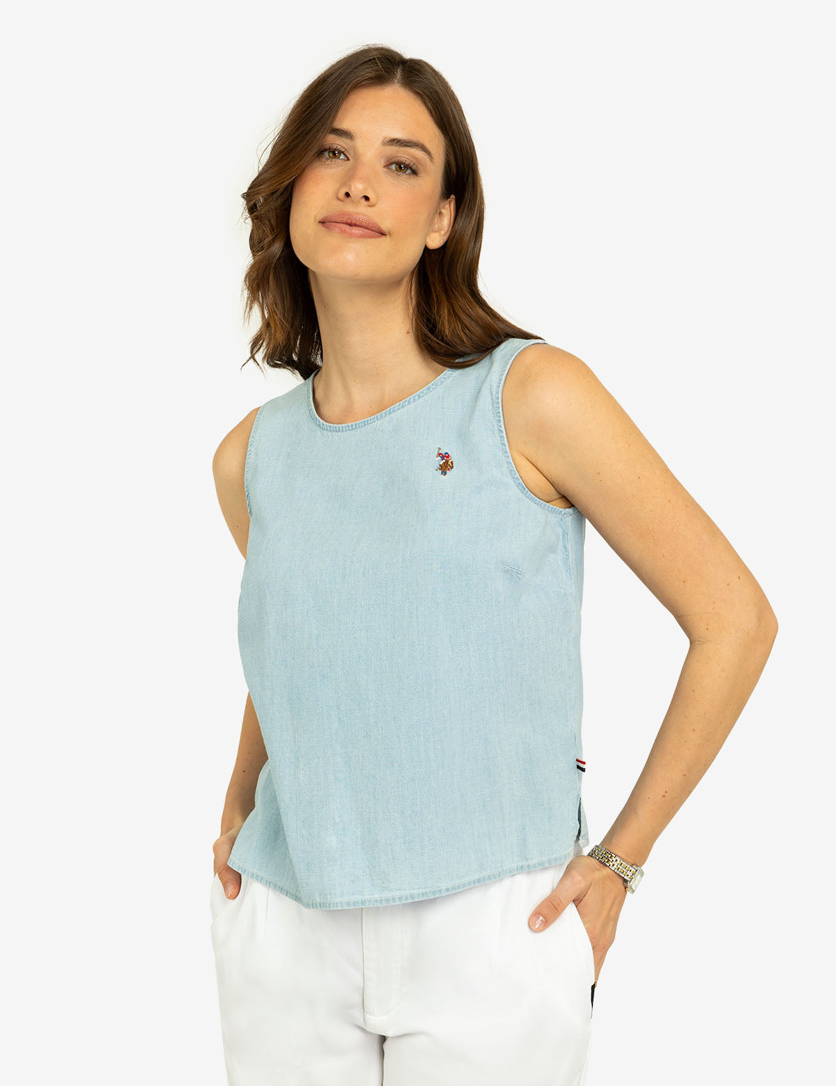 Women's Sleeveless Keyhole Back Crop Top