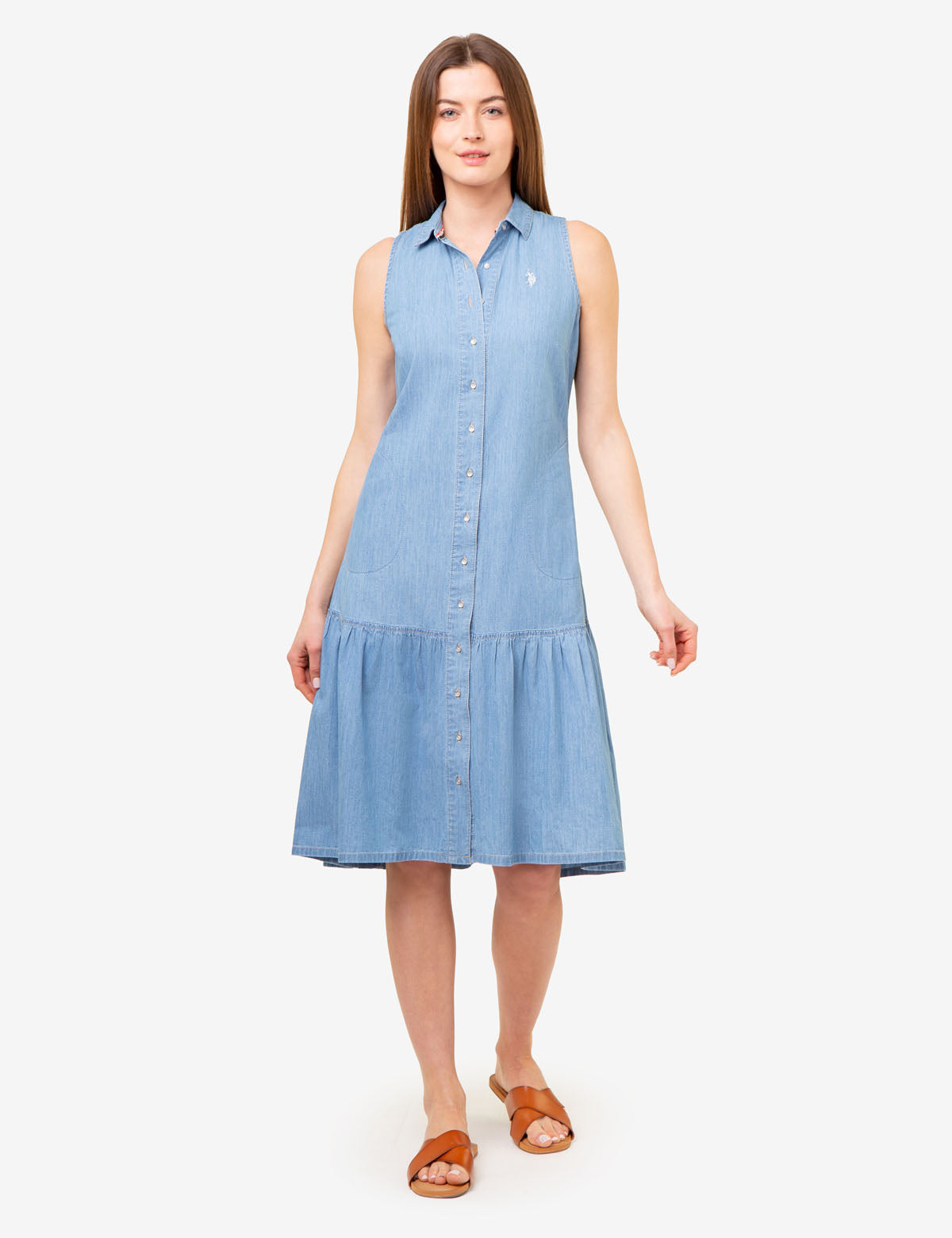 Sleeveless Chambray Tiered Dress - Casual Summer Style