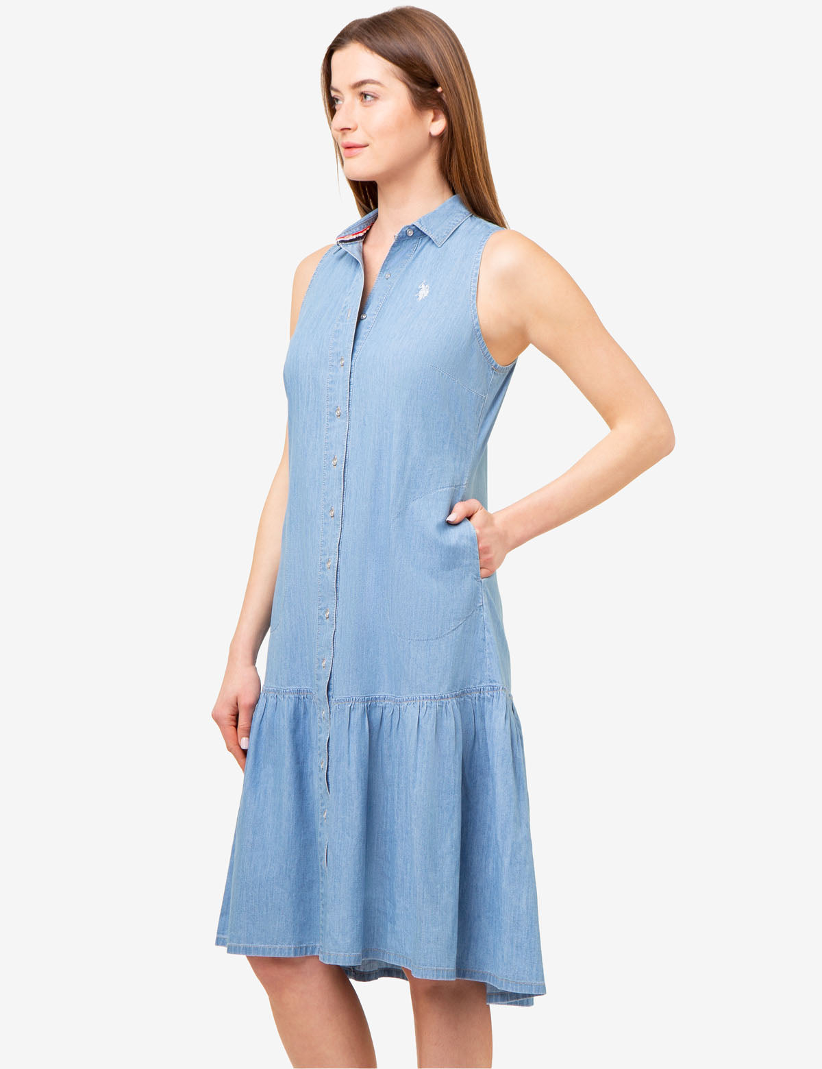 Sleeveless Chambray Tiered Dress - Casual Summer Style