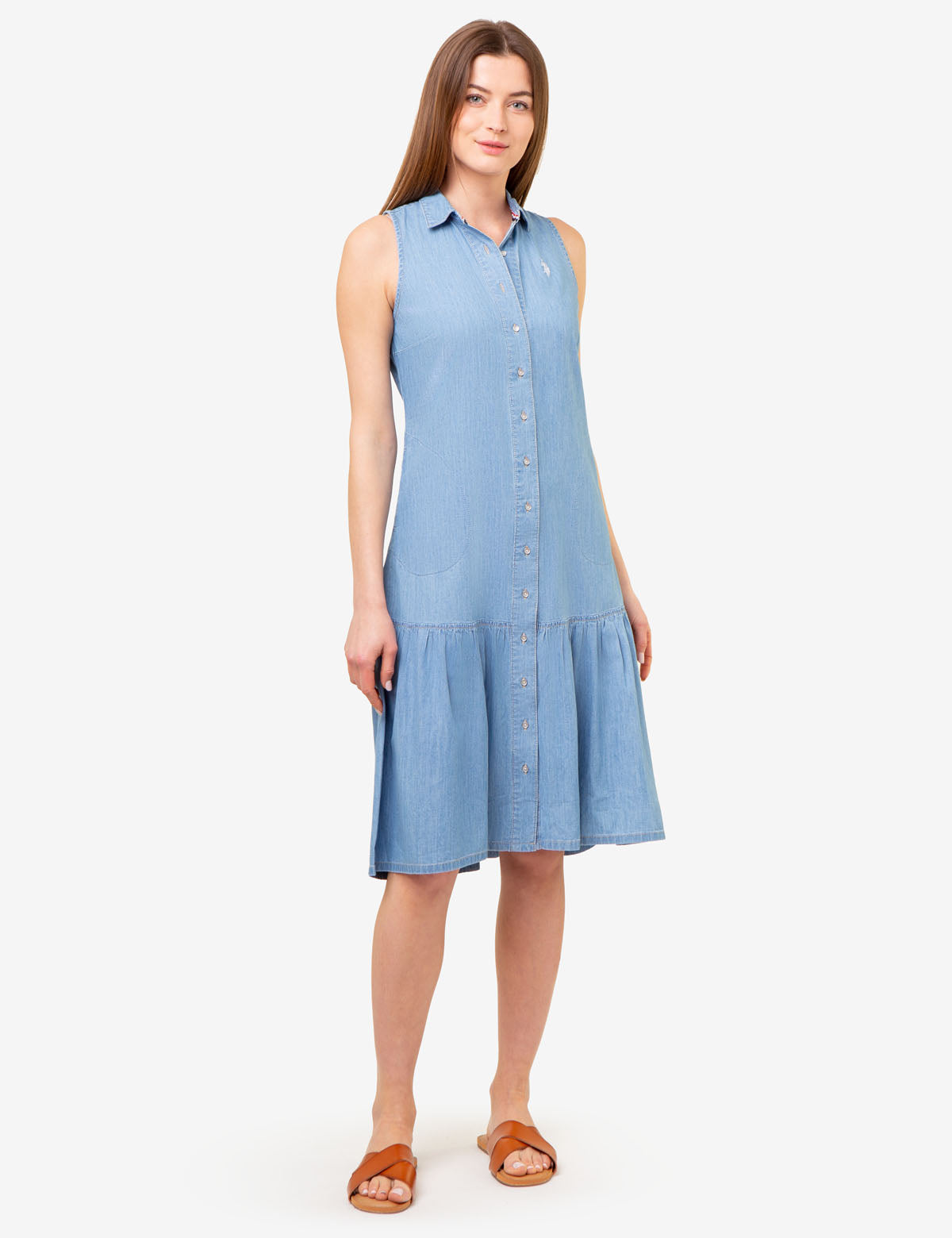 Sleeveless Chambray Tiered Dress - Casual Summer Style