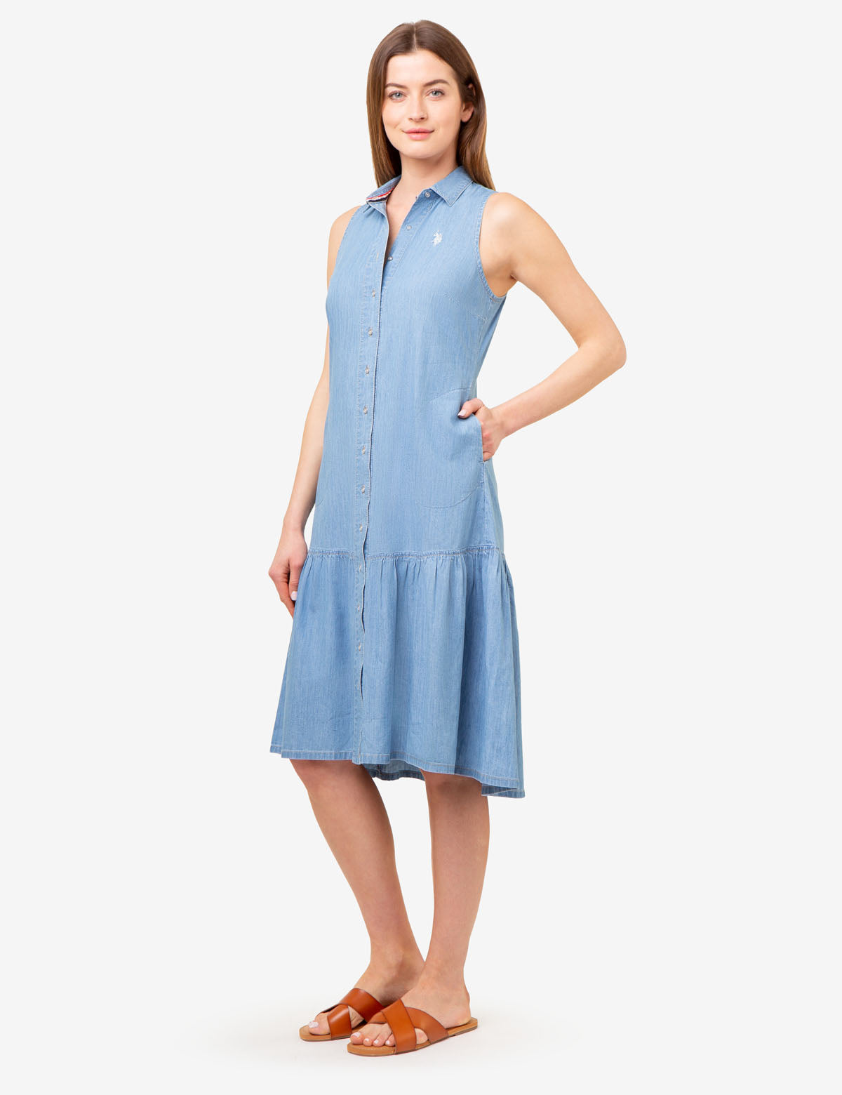 Sleeveless Chambray Tiered Dress - Casual Summer Style