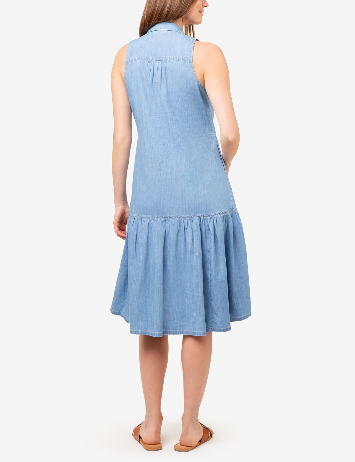 Sleeveless Chambray Tiered Dress - Casual Summer Style