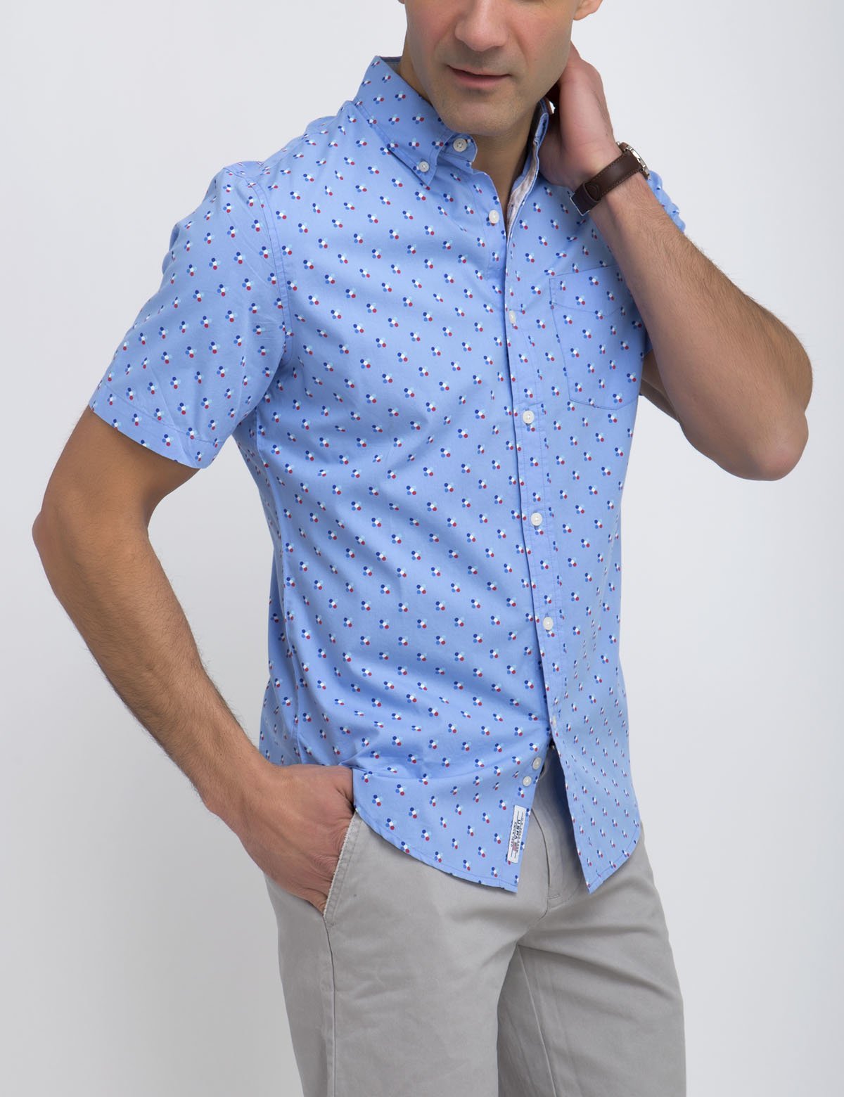 Men's Slim Fit Cotton Shirt with Circle Print & Chest Pocket