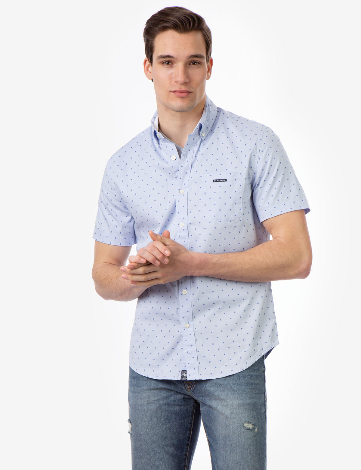 US Polo Assn Slim Fit Dot Pattern Short Sleeve Shirt