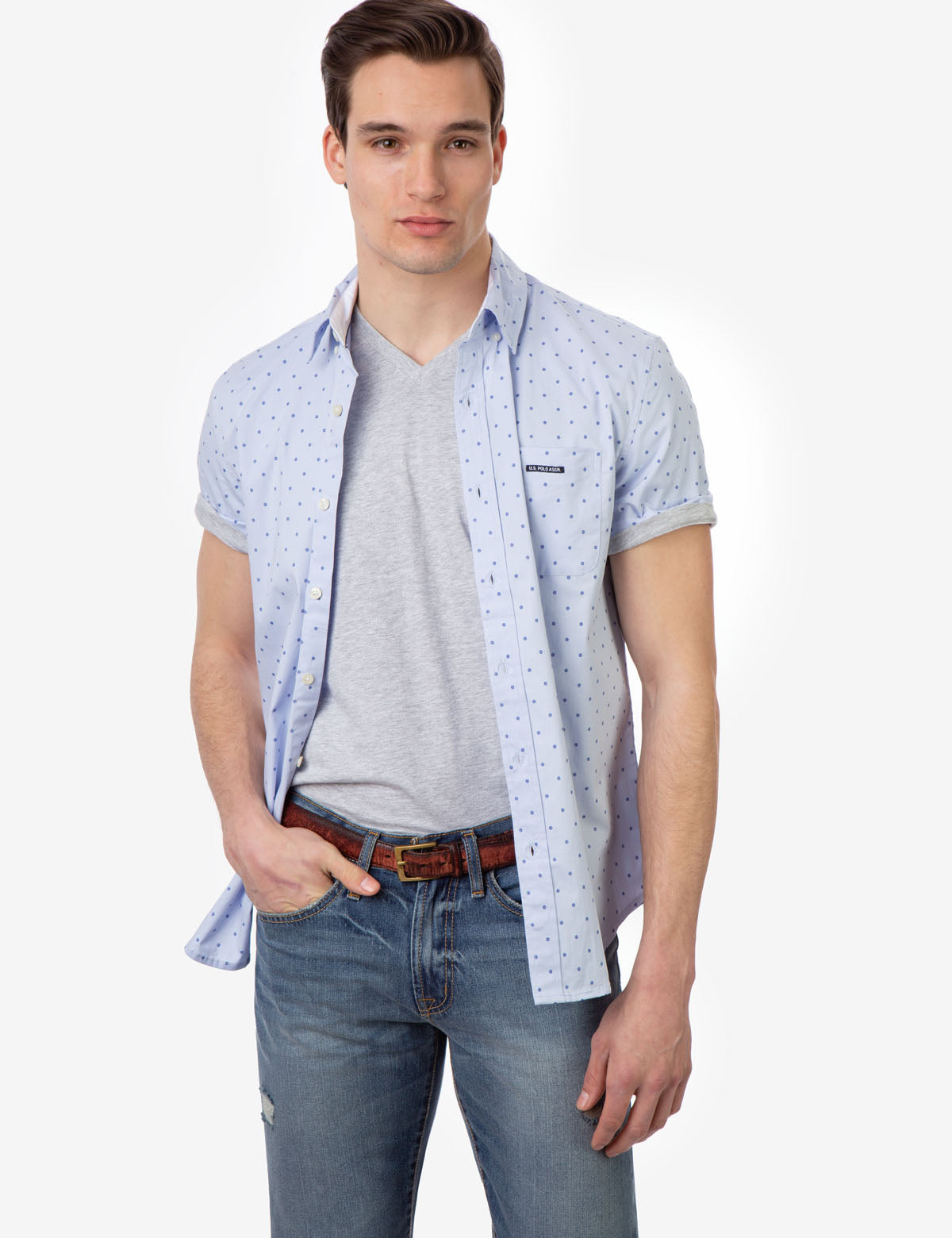 US Polo Assn Slim Fit Dot Pattern Short Sleeve Shirt