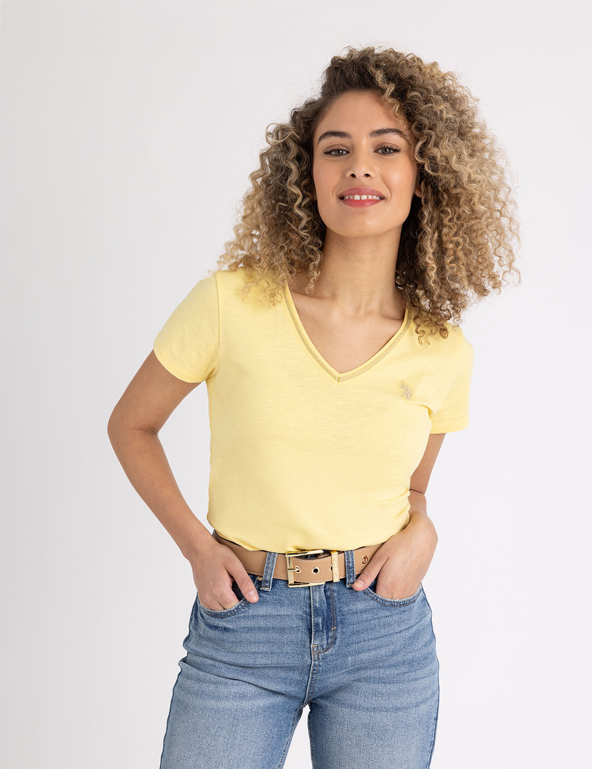 Women's Metallic Trim V-Neck T-Shirt - Stylish Casual Top