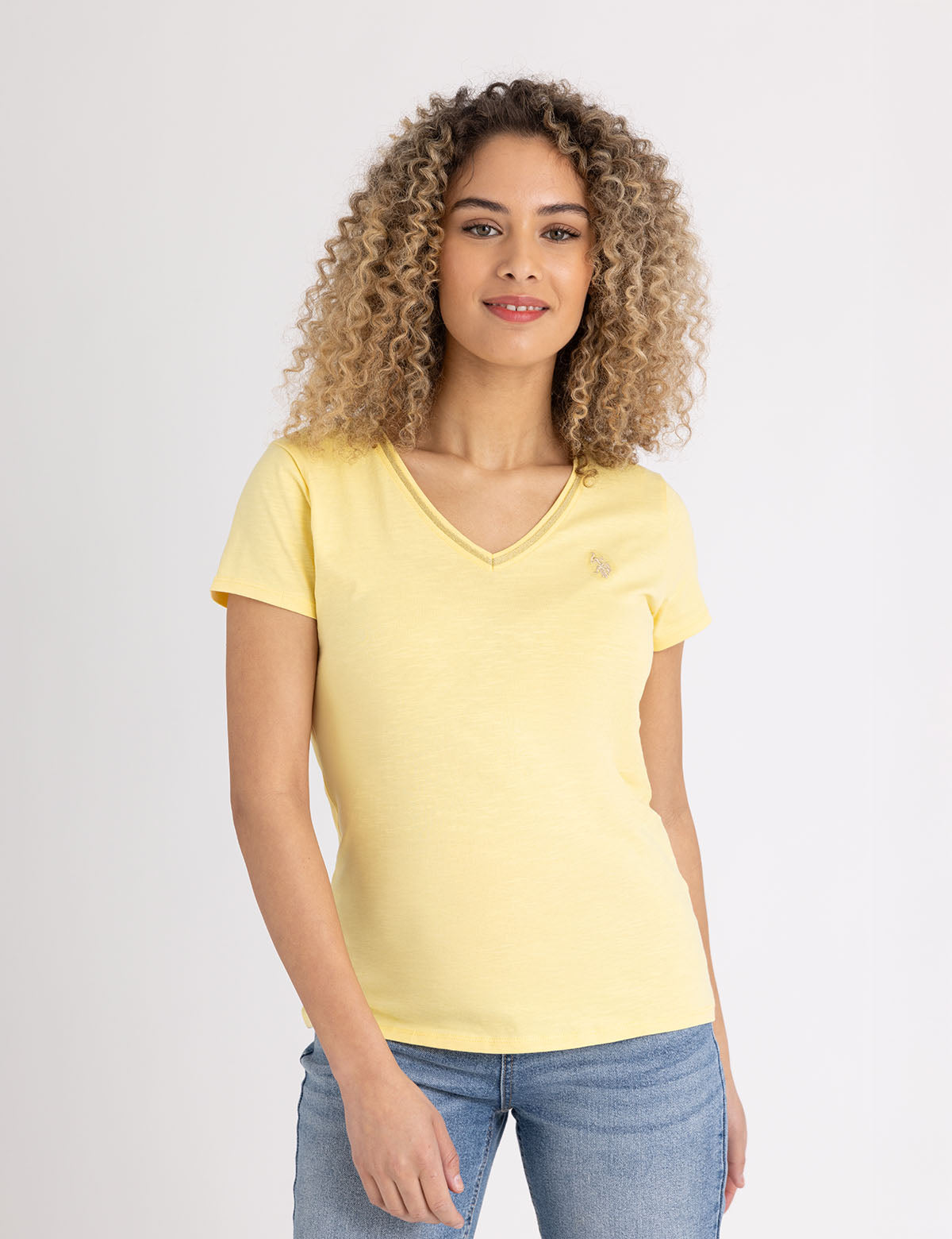 Women's Metallic Trim V-Neck T-Shirt - Stylish Casual Top
