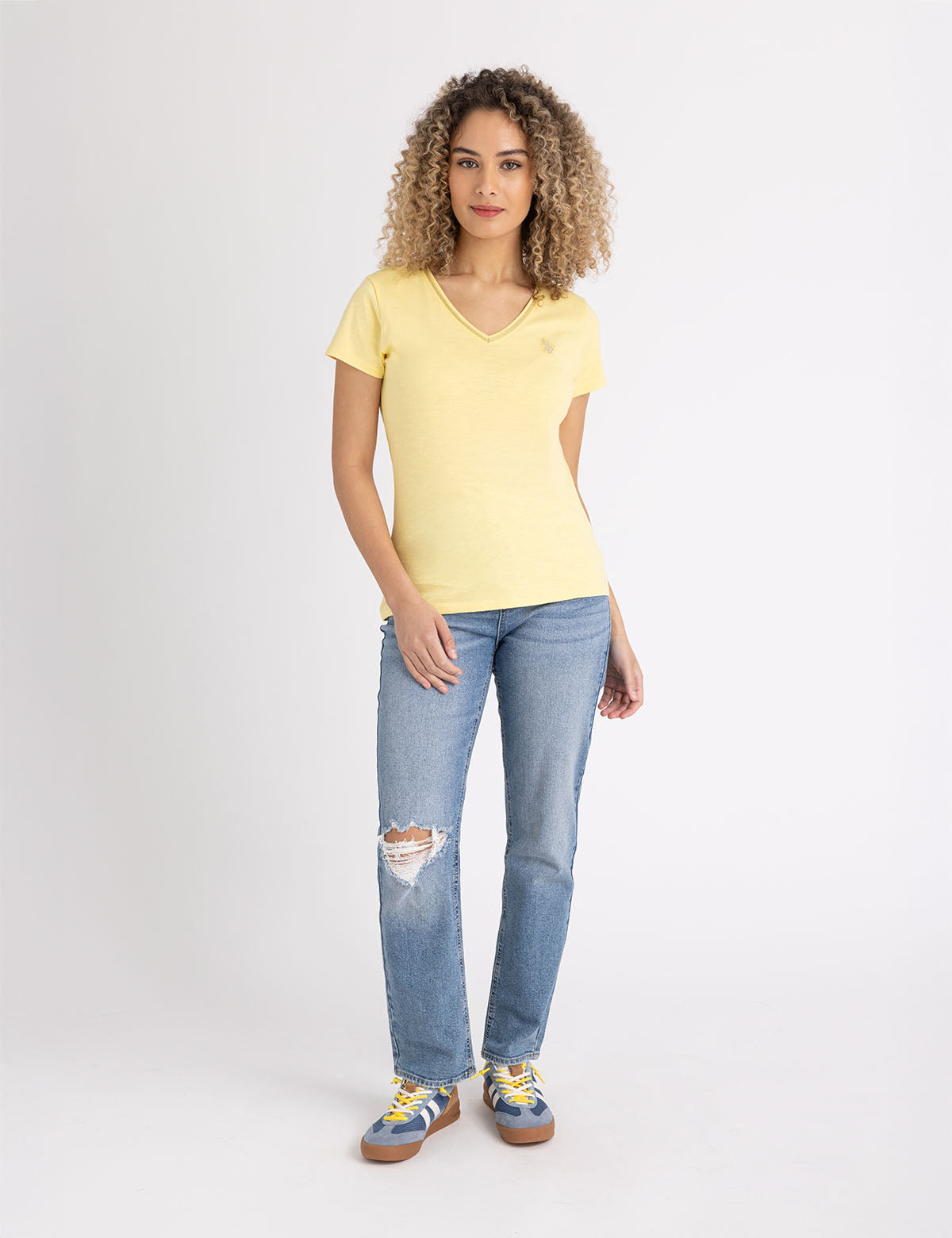 Women's Metallic Trim V-Neck T-Shirt - Stylish Casual Top