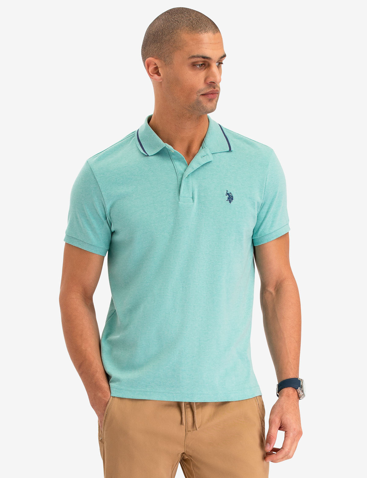 Slim Fit Tipped Collar Polo Shirt with Embroidered Logo