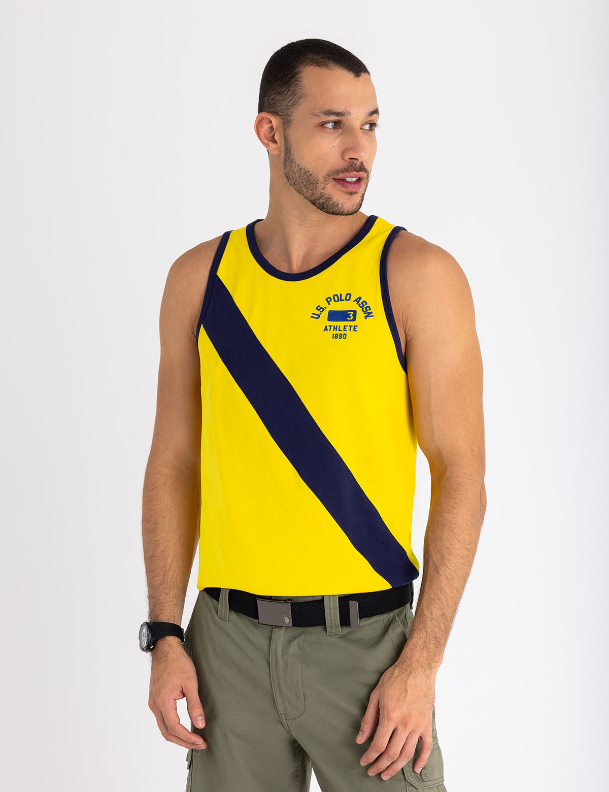 Contrast Diagonal Sash Muscle Tank Top for Men & Women