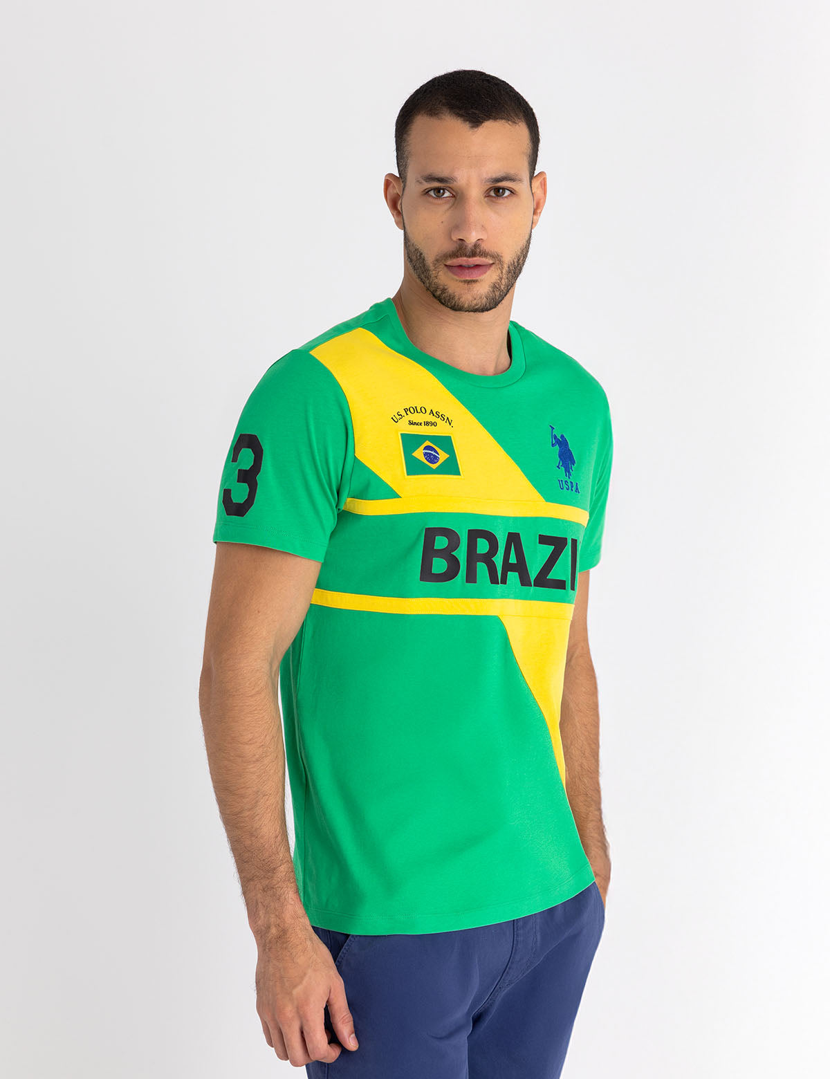 Brazil Diagonal Color Block Jersey T-Shirt for Men & Women