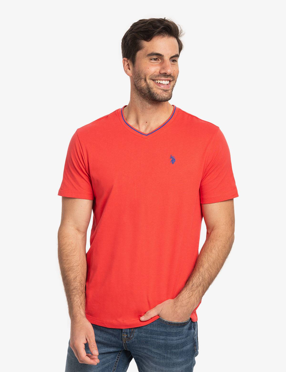 Classic V-Neck T-Shirt with Tipped Jersey Fabric
