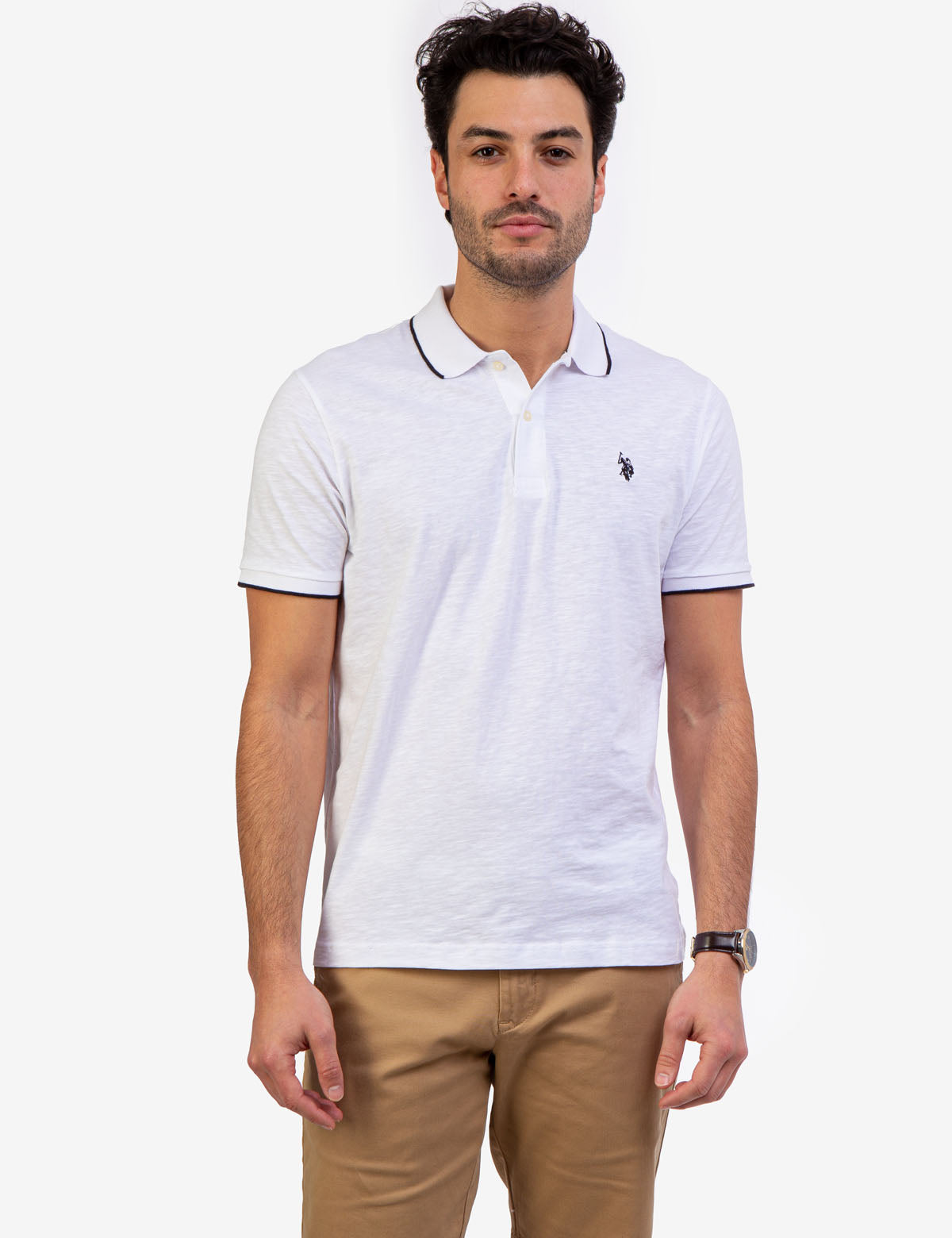 Men's Slim Fit Slub Jersey Polo Shirt with Contrast Cuffs