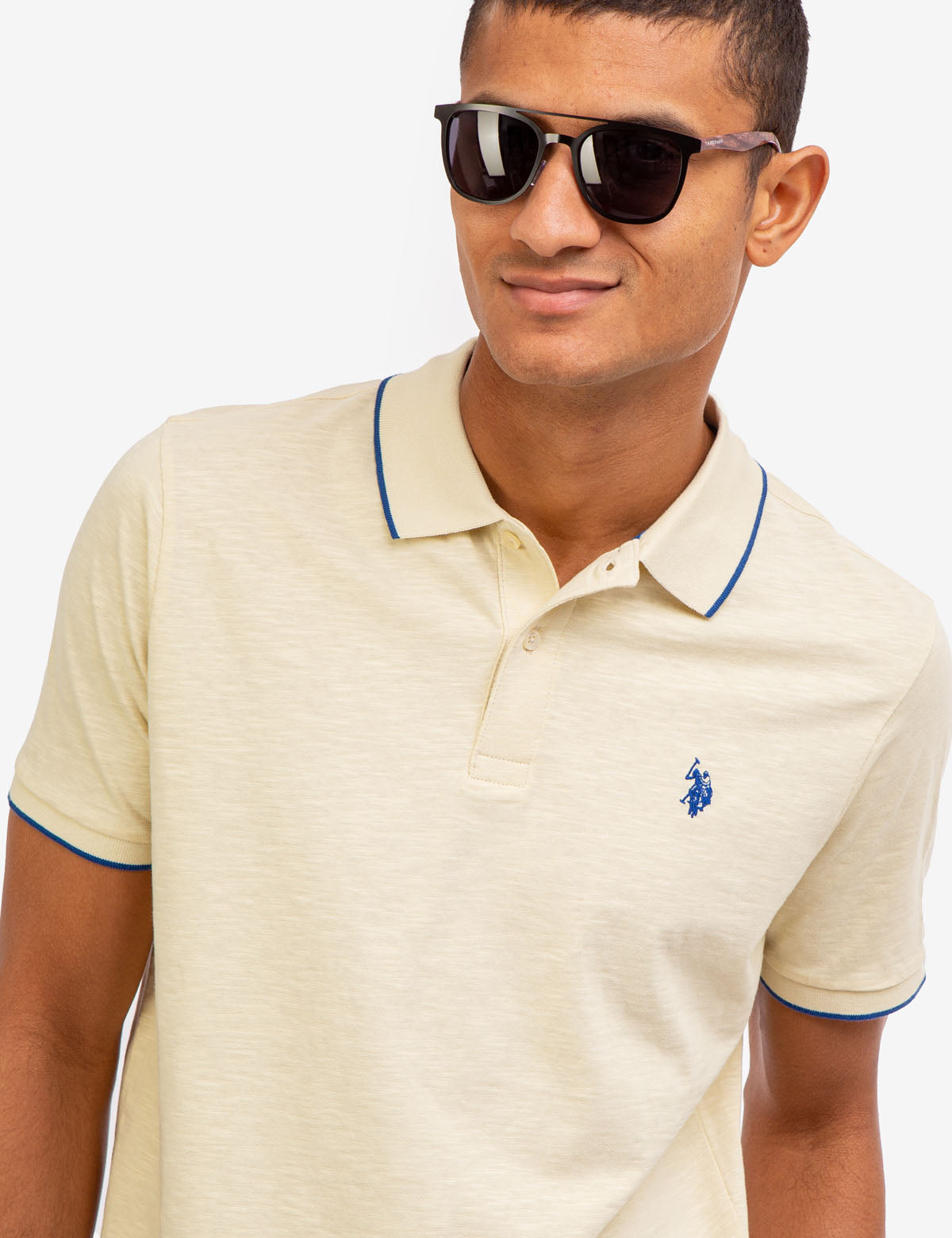 Men's Slim Fit Slub Jersey Polo Shirt with Contrast Cuffs